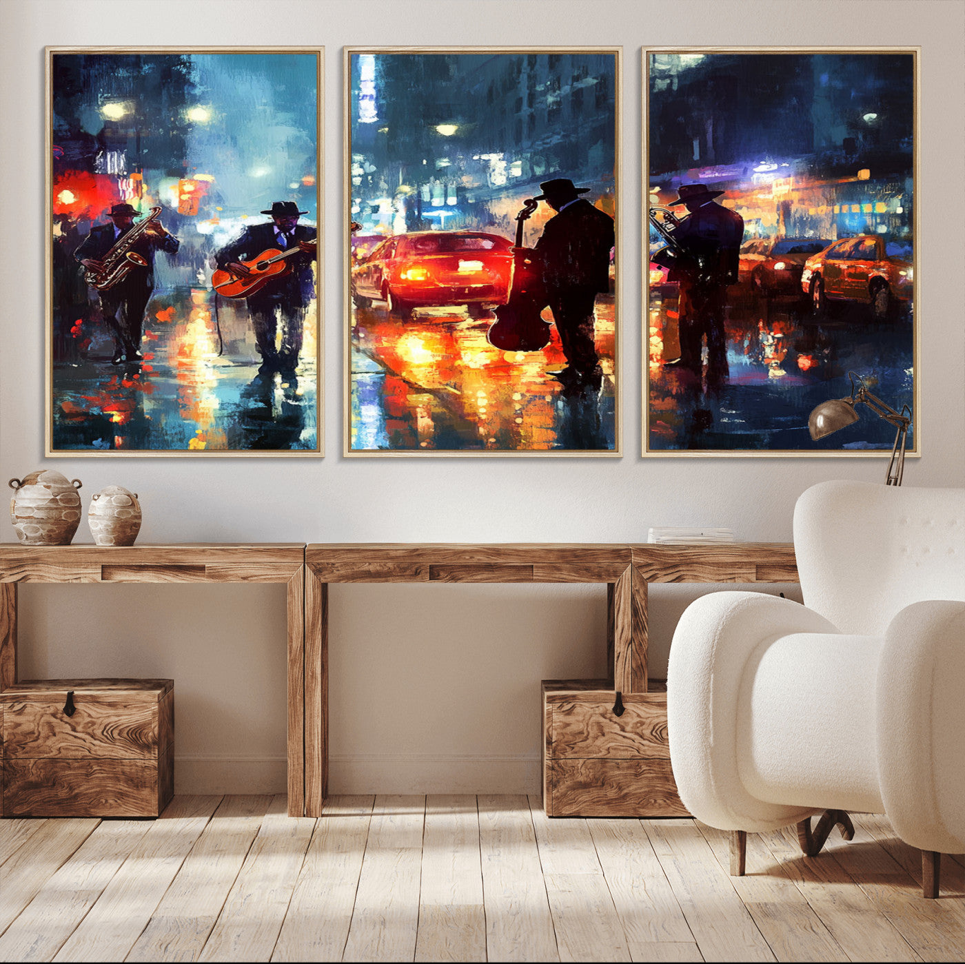 MGV-FC-60X30-3P - African American Jazz Canvas - Abstract Music Wall Art Print - Abstract Jazz Wall Art Framed Prints