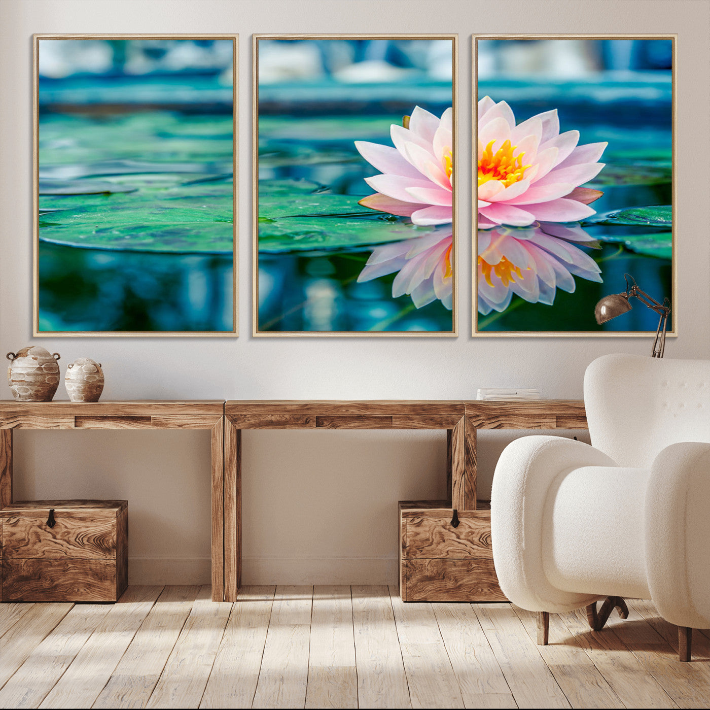 MGV-FC-60X30-3P - Lotus Flower Wall Art Canvas Print, Water Lily Large Wall Art Canvas Print for Yoga Room Decor,