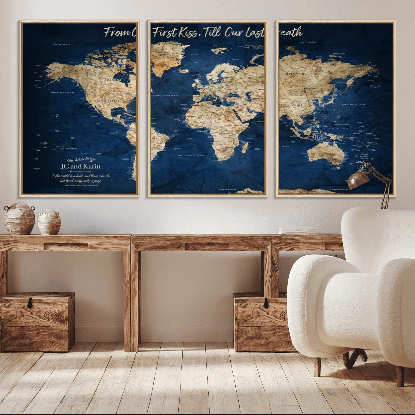 MGV-FC-60X30-3P - Push Pin World Map Canvas Print – Framed Wall Art for Couples to Track Their Travels – Anniversary