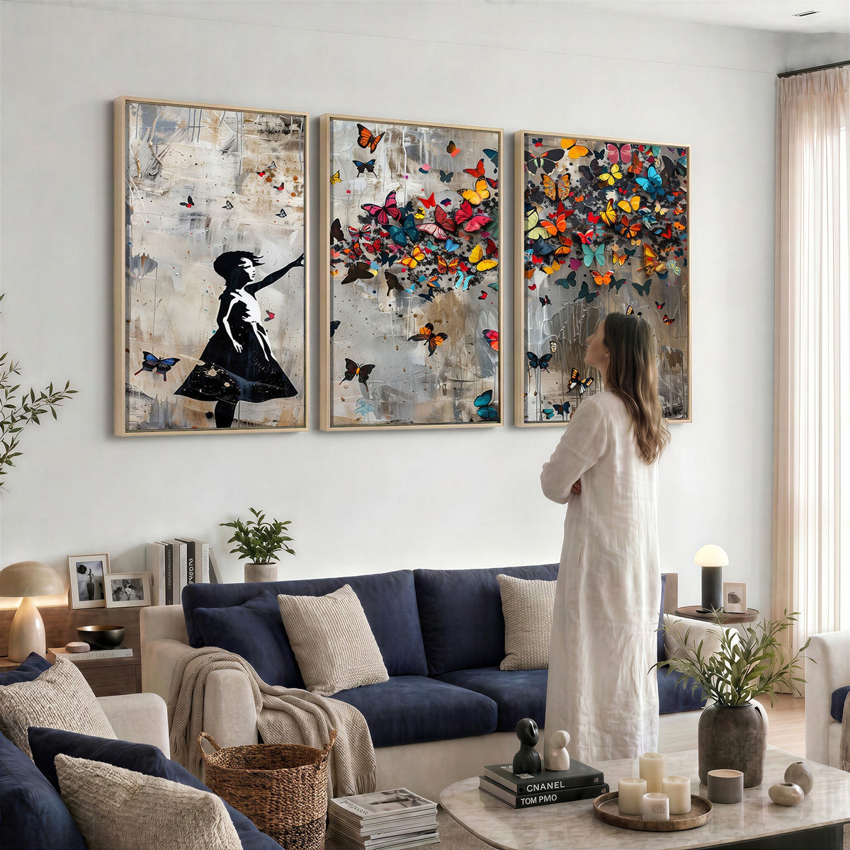 51446D-MGV-CV-24X16 - Banksy Butterfly Girl Wall Art | Modern Graffiti Canvas Print, Street Art Decor