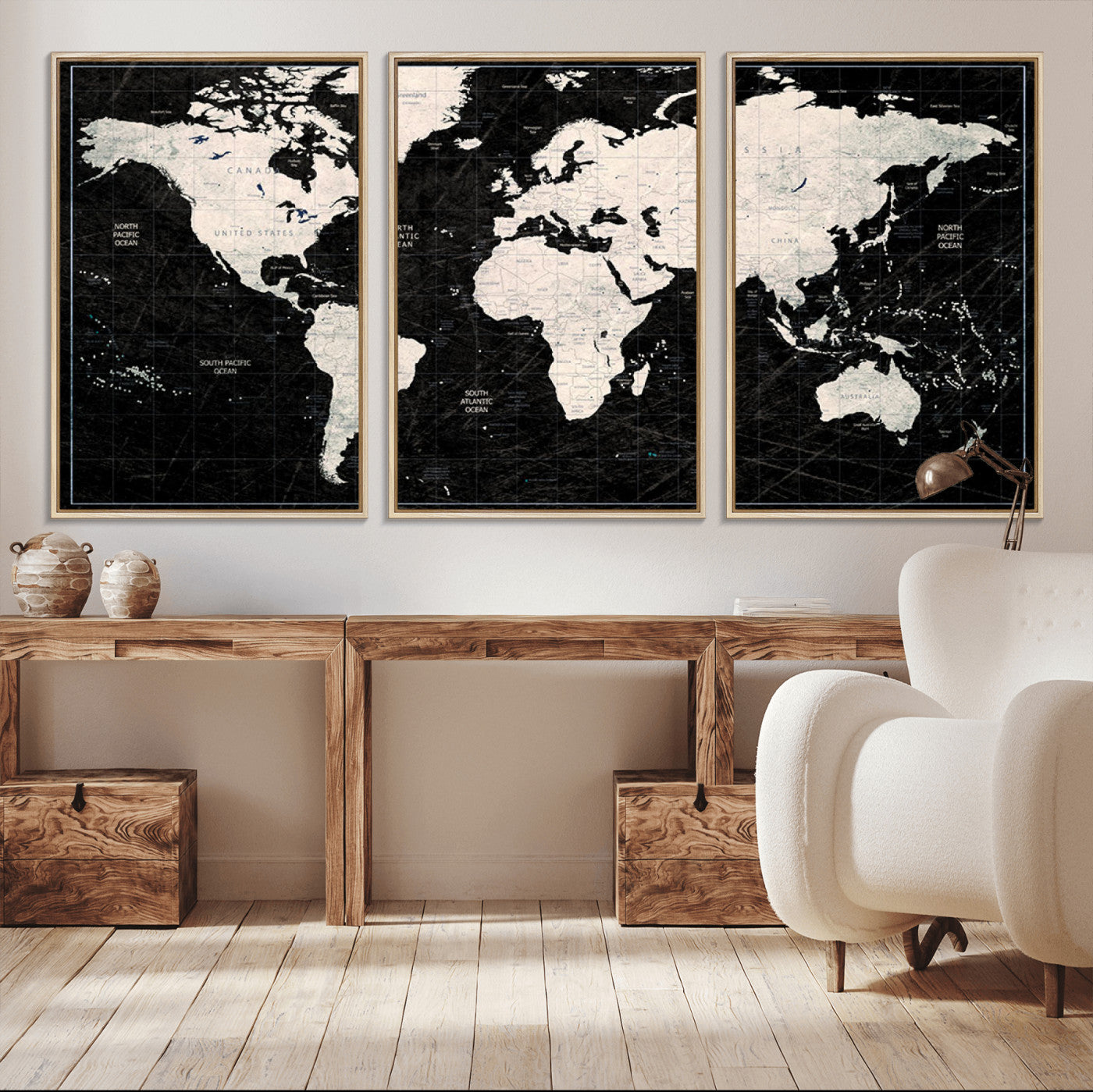 N50Black-MGV-CV-36X24-Push Pin World Map Canvas Print – Framed Travel Tracker Wall Art for Couples, Anniversary Gift and Elegant Home Decor