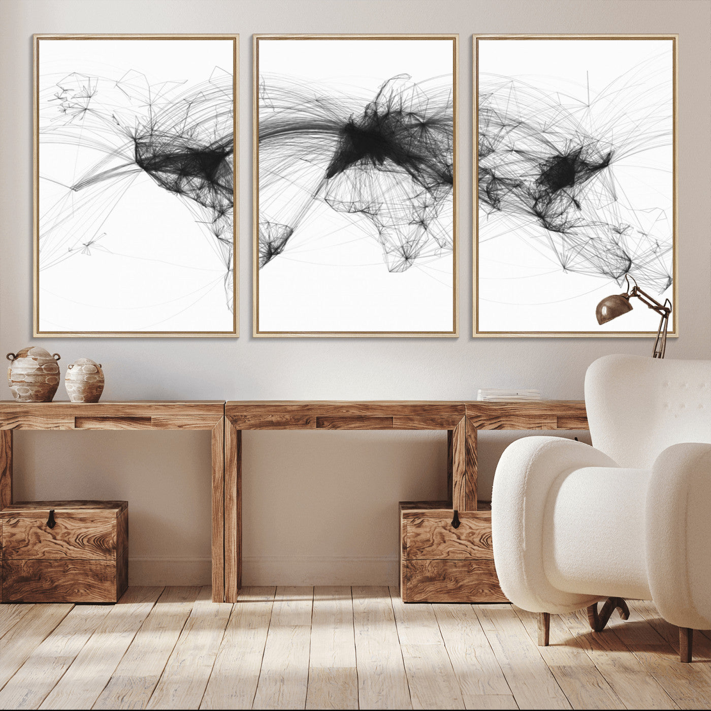 MGV-FC-60X30-3P - Flight Routes Air Traffic Map Canvas Wall Art - Framed - Ready to Hang