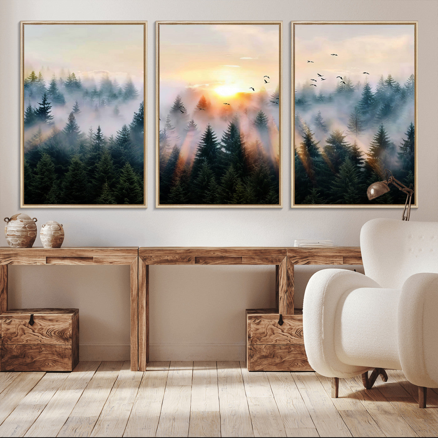 FRSABS1-MGV-CV-36X24-Abstract Forest Wall Art - Serene Nature Canvas Print with Misty Forest Design for Modern Home or
