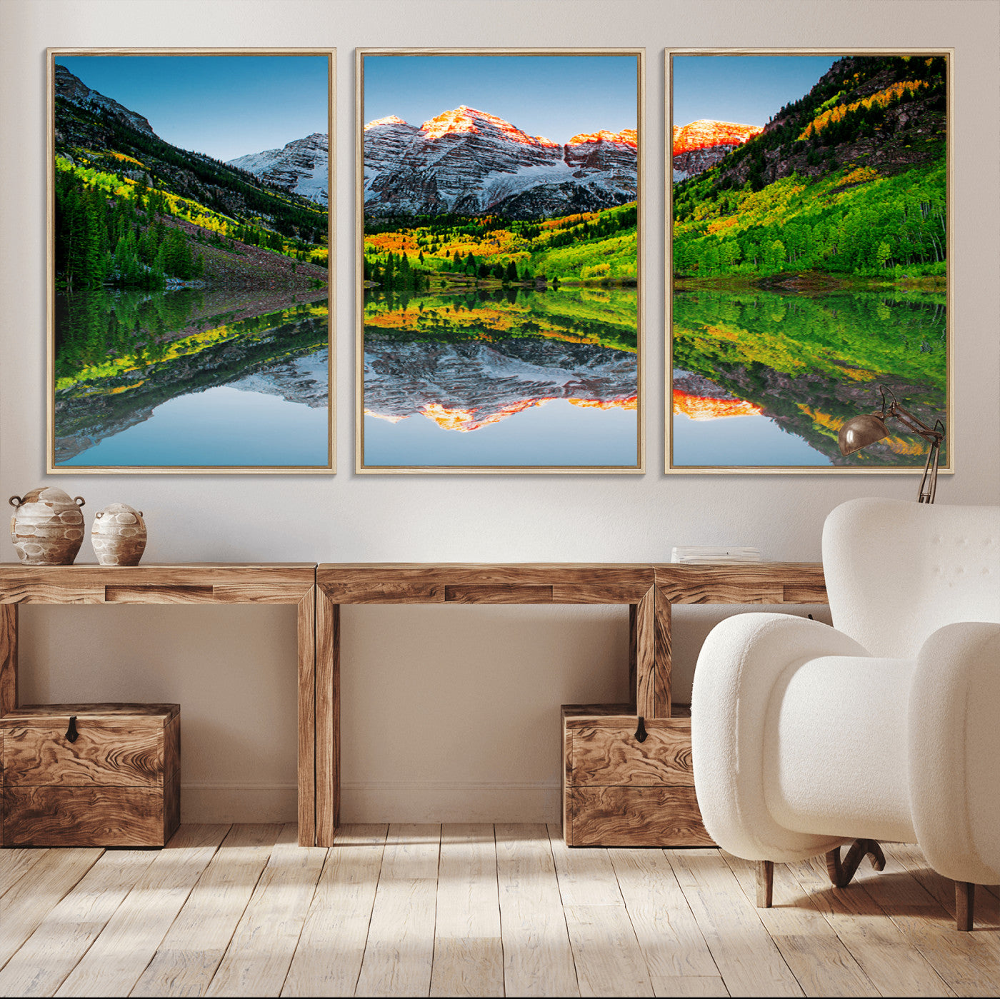 17996974-MGV-CV-36X24-Sunrise Maroon Bells Lake Wall Art Canvas Print – Framed Elk Mountains Landscape Artwork for Home, Office