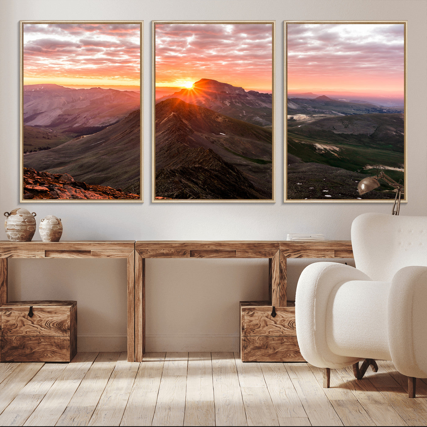 50957419-MGV-CV-36X24-Mountain Sunrise Wall Art – Framed Alpine Ridge Canvas Artwork, Golden Peak Design, Scenic Nature Decor for Home, Office