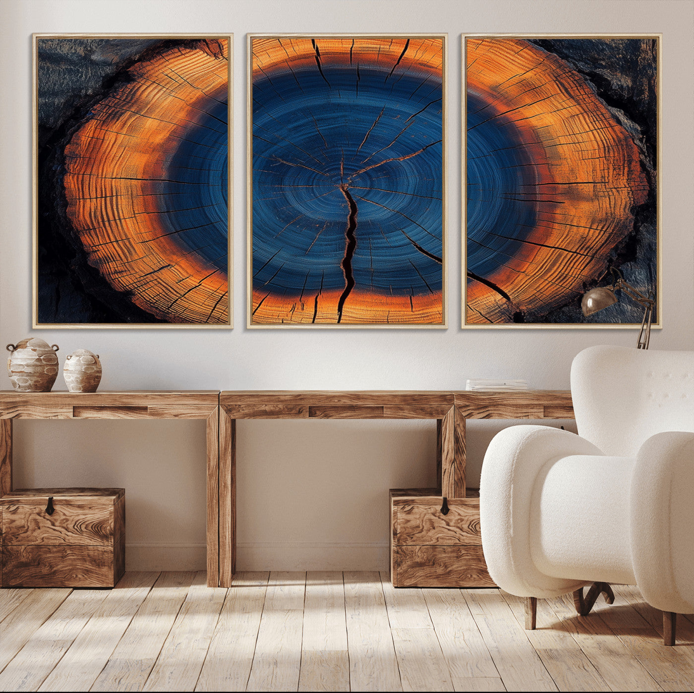MGV-FC-60X30-3P - Abstract Tree Ring Wall Art Print, Natural Rustic Wood Texture Canvas Print, Framed Tree Ring Printing, Wood Tree Stump Artwork Canvas Print