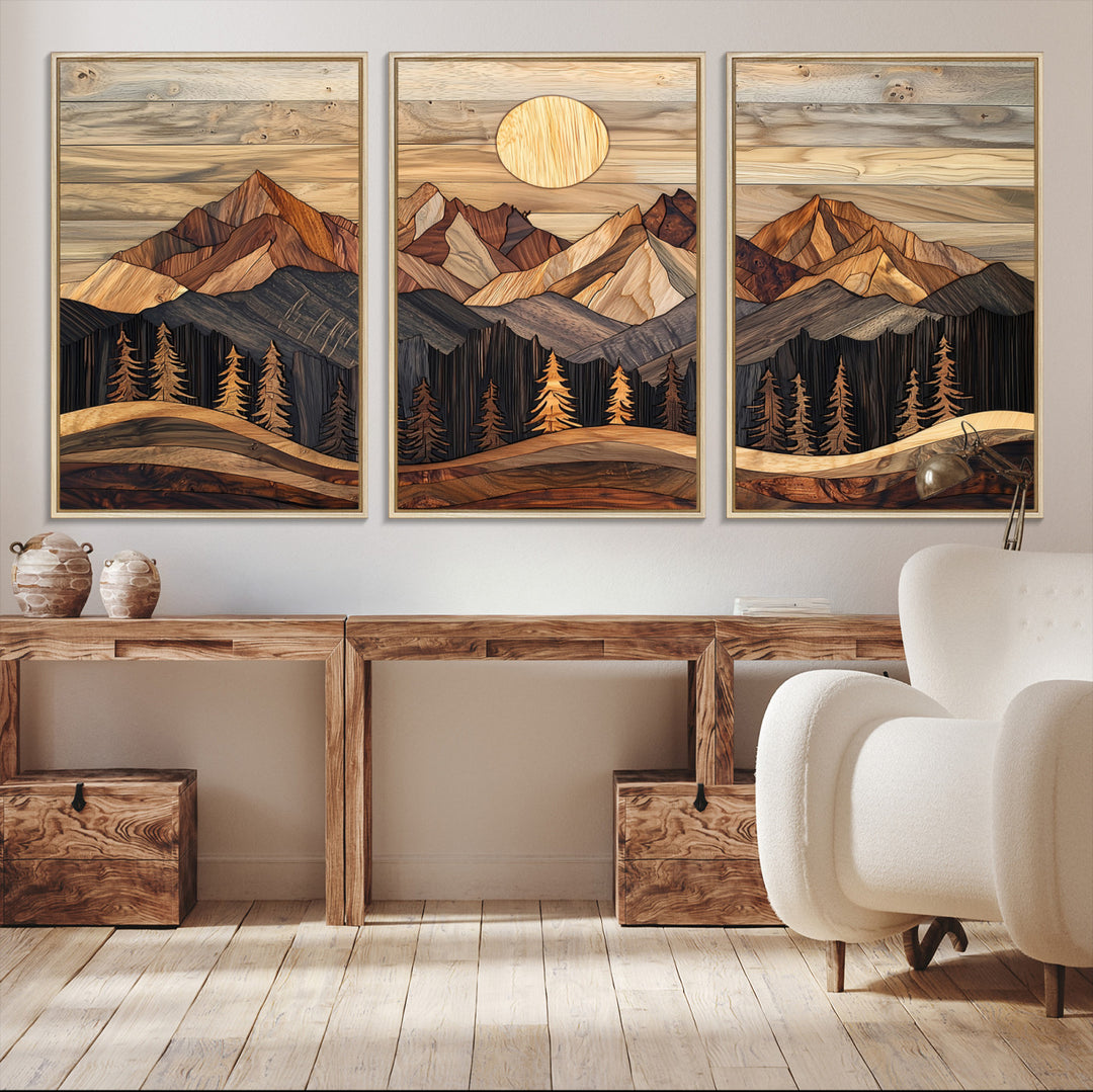 50100230-MGV-CV-36X24-Wood Mountain Wall Art Canvas Print, Framed Boho Wood Art Print, Abstract Woodland Farmhouse Decor