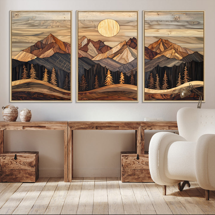 50100230-MGV-CV-36X24-Wood Mountain Wall Art Canvas Print, Framed Boho Wood Art Print, Abstract Woodland Farmhouse Decor