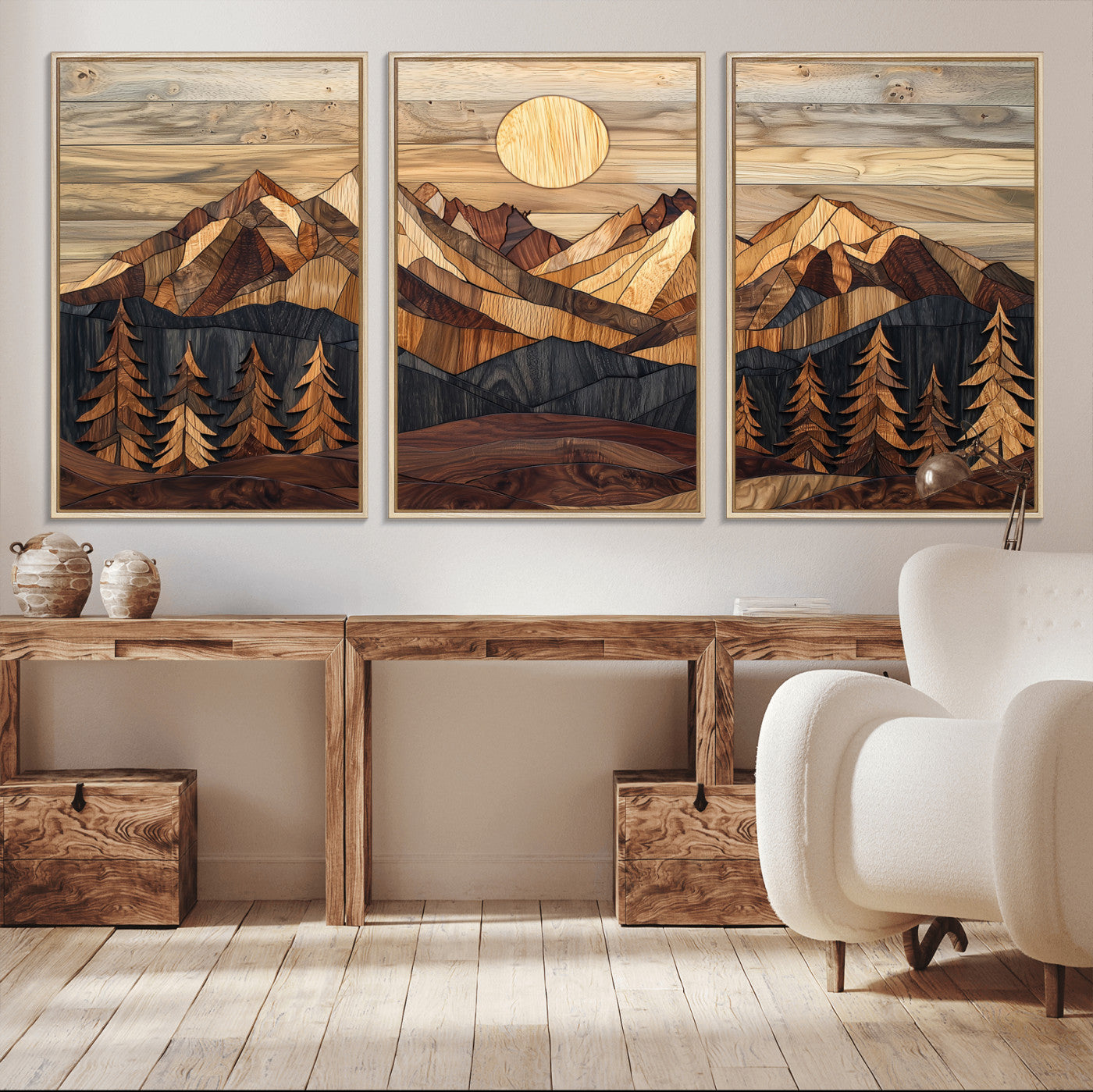 39116082-MGV-CV-36X24-Wood Mountain Landscape Wall Art Canvas Print – Framed Sunset Hills Nature Artwork, Abstract Boho Decor for Home, Office
