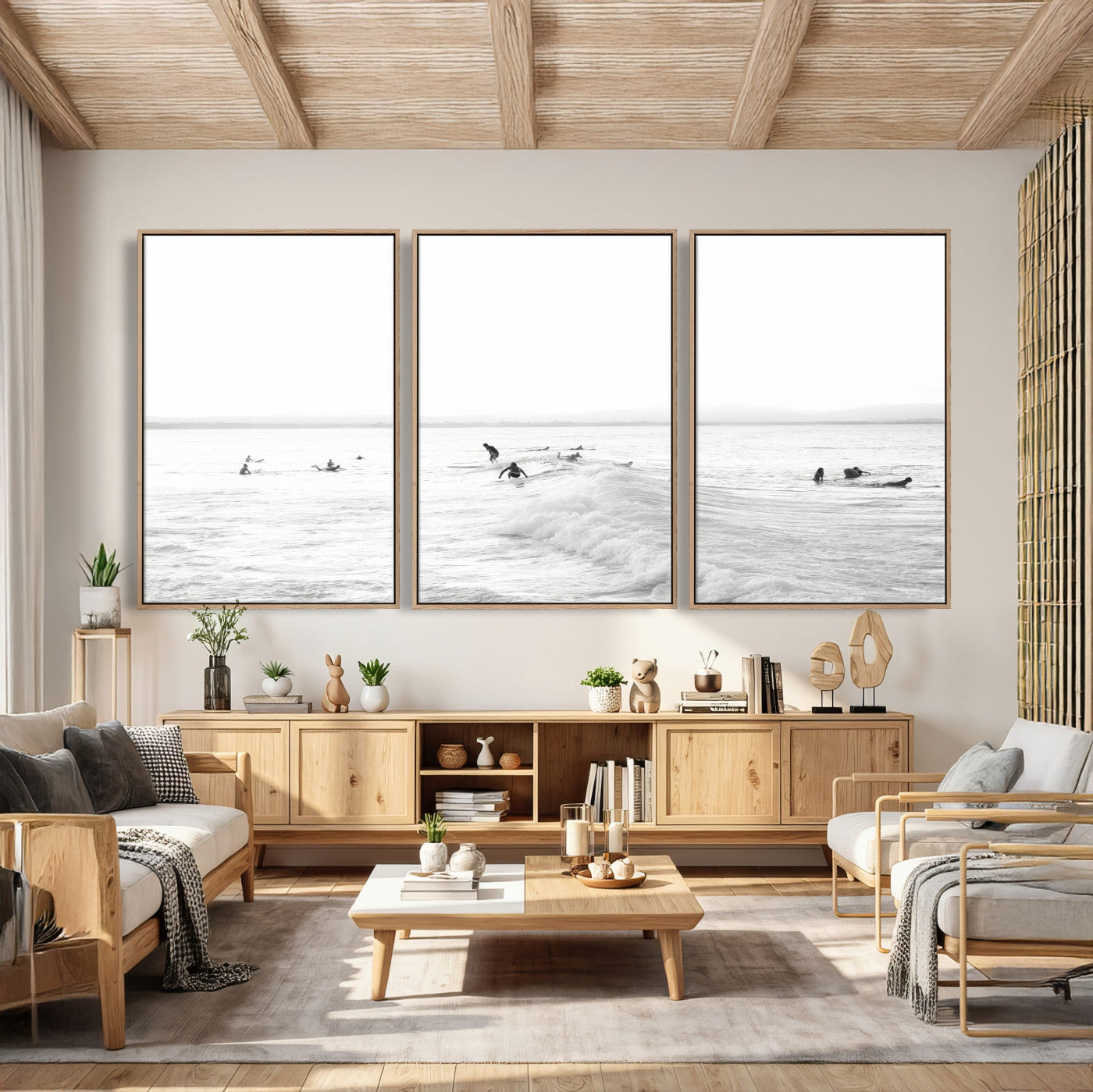 33449548-MGV-CV-36X24 - Surf Crowd Motion Wall Art – Active Surfers & Ocean Waves Canvas Print, Dynamic Water and Coastal Horizon for Living Room or Sea Adventure Decor