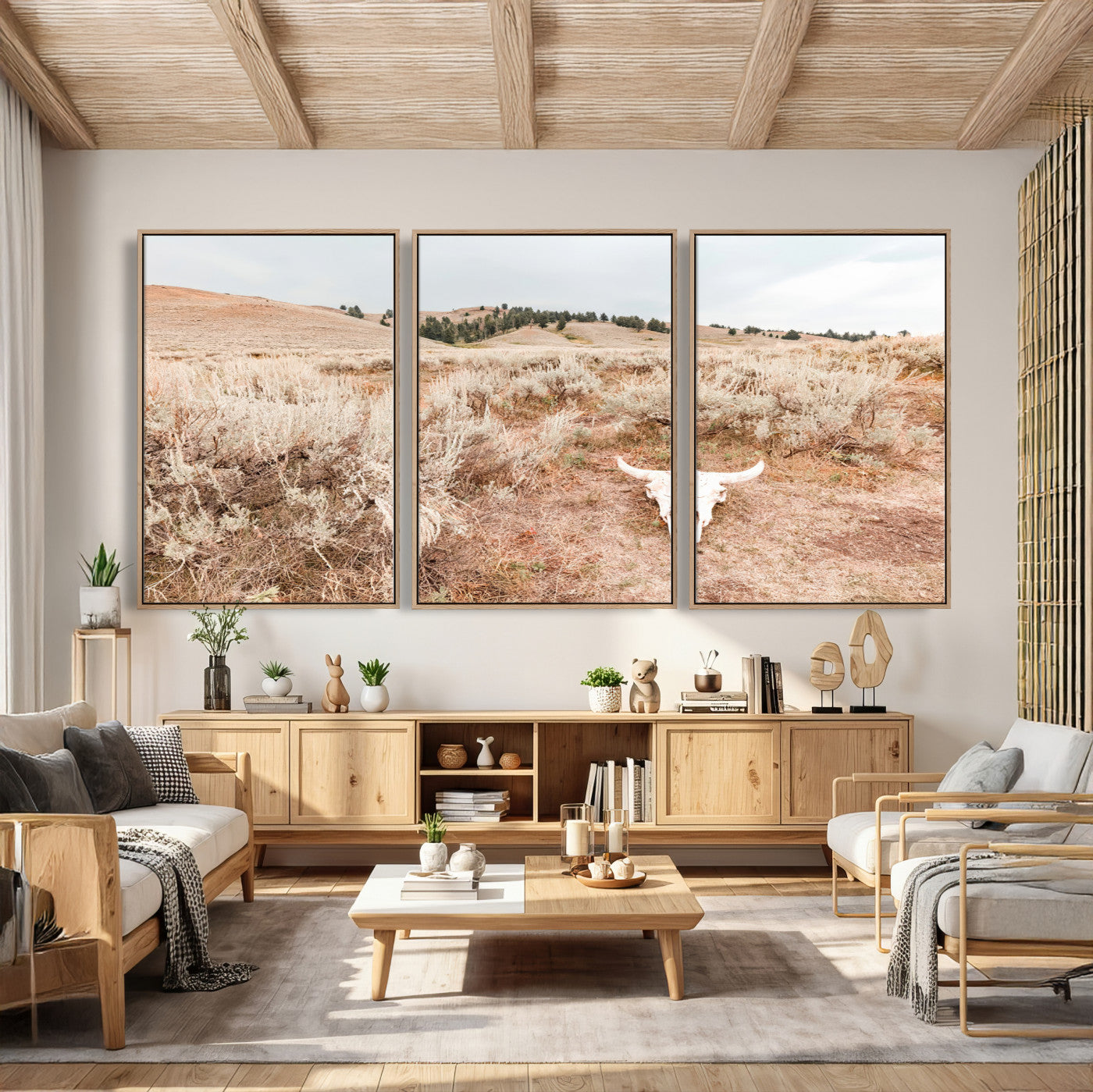 97234735-MGV-CV-36X24 - Desert Skull Wall Art – Arid Landscape & Sagebrush Canvas Print, Rustic Nature and Earth Tones for Living Room or Minimalist Decor
