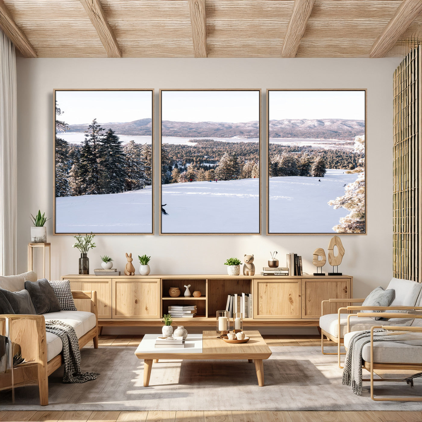 79857868-MGV-CV-36X24 - Snowboarder Wall Art – Winter Slope Canvas Print, Pine Forest, Snow-Covered Mountains, Outdoor Adventure for Living Room or Cabin Decor