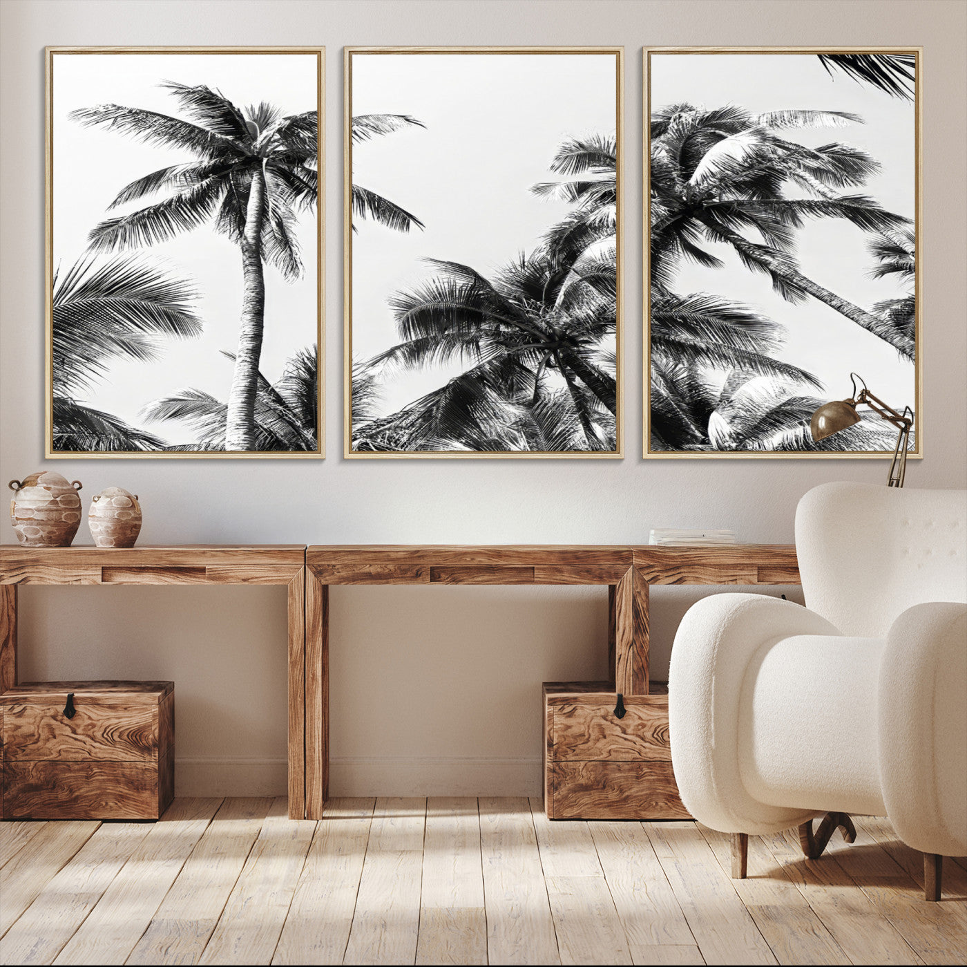46641801-MGV-CV-40X27-Palm Wall Art Canvas Print – Framed Monochrome Tropical Scene Artwork for Minimalist Home, Office, Living Room Decor