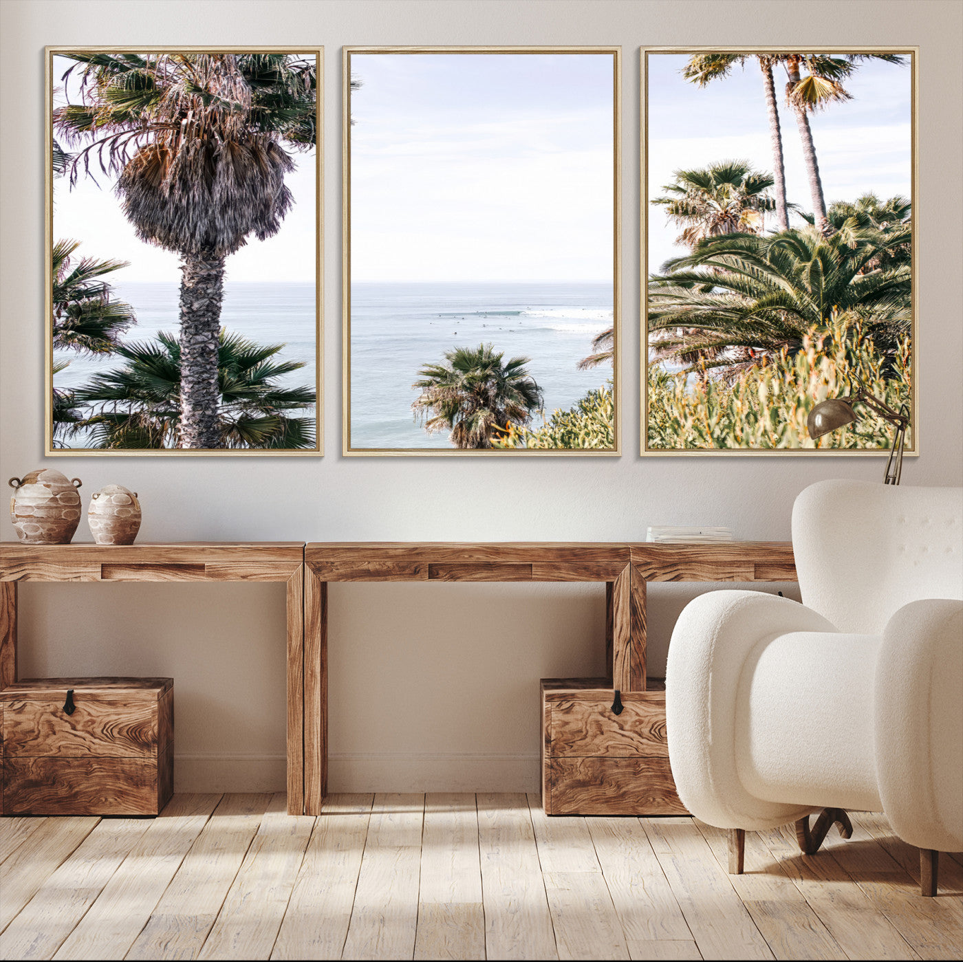 51404565-MGV-CV-36X24-Coastal Palm Trees Wall Art Canvas Print – Framed Ocean Breeze Tropical Scene Artwork for Relaxing Home, Office Decor