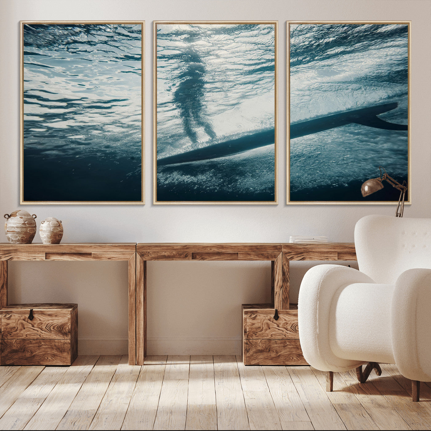 MGV-FC-60X30-3P - Submerged Surf Wall Art Canvas Print, Framed Underwater Perspective Art Picture Print, Ocean Surf Perfect Coastal Adventure Decor Artwork