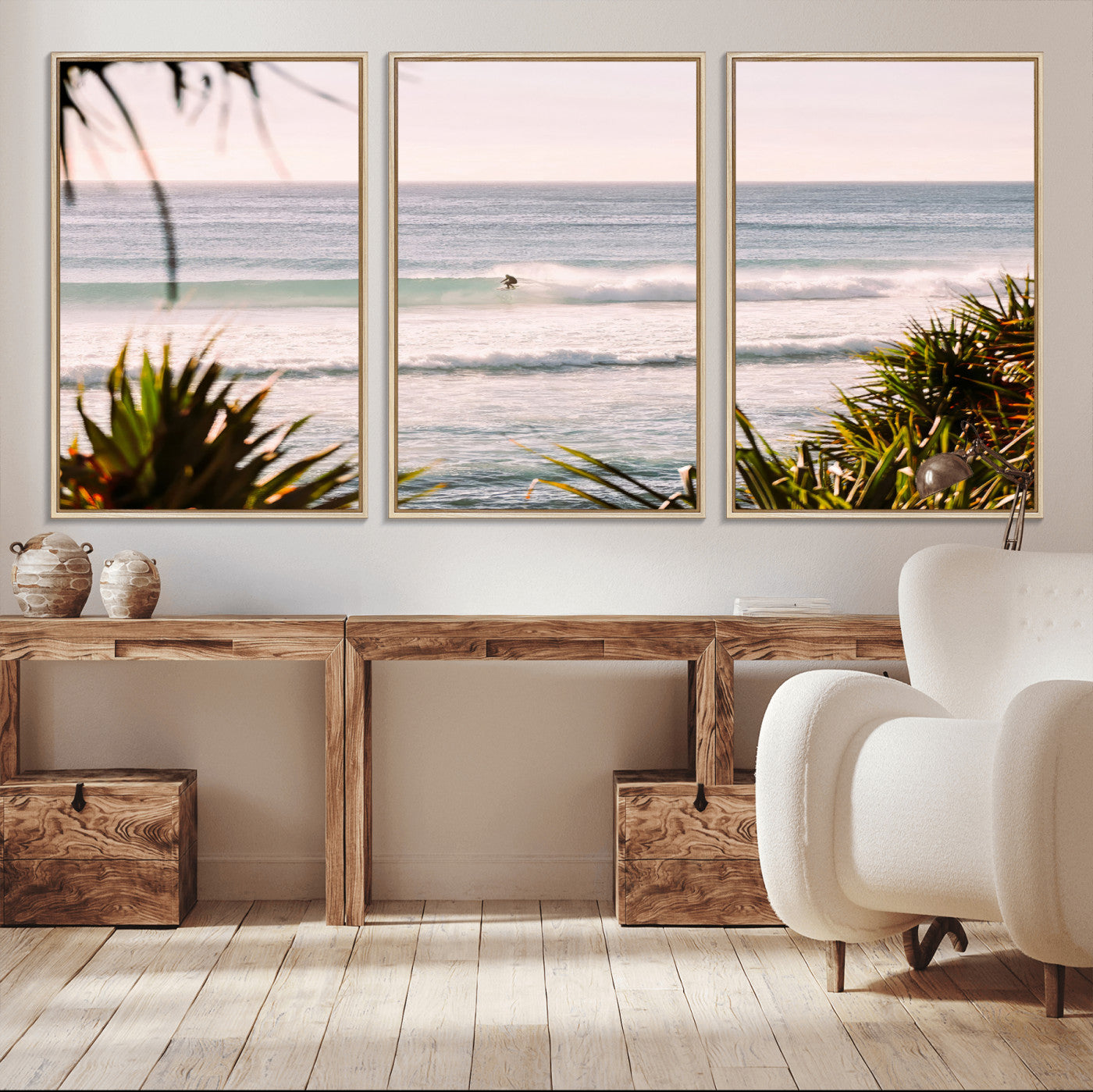 MGV-FC-60X30-3P - Ocean Surfer Wall Art Canvas Print, Framed Coastal Surf Art Picture Print, Tropical Beach Perfect Tropical Coastal Decor Artwork