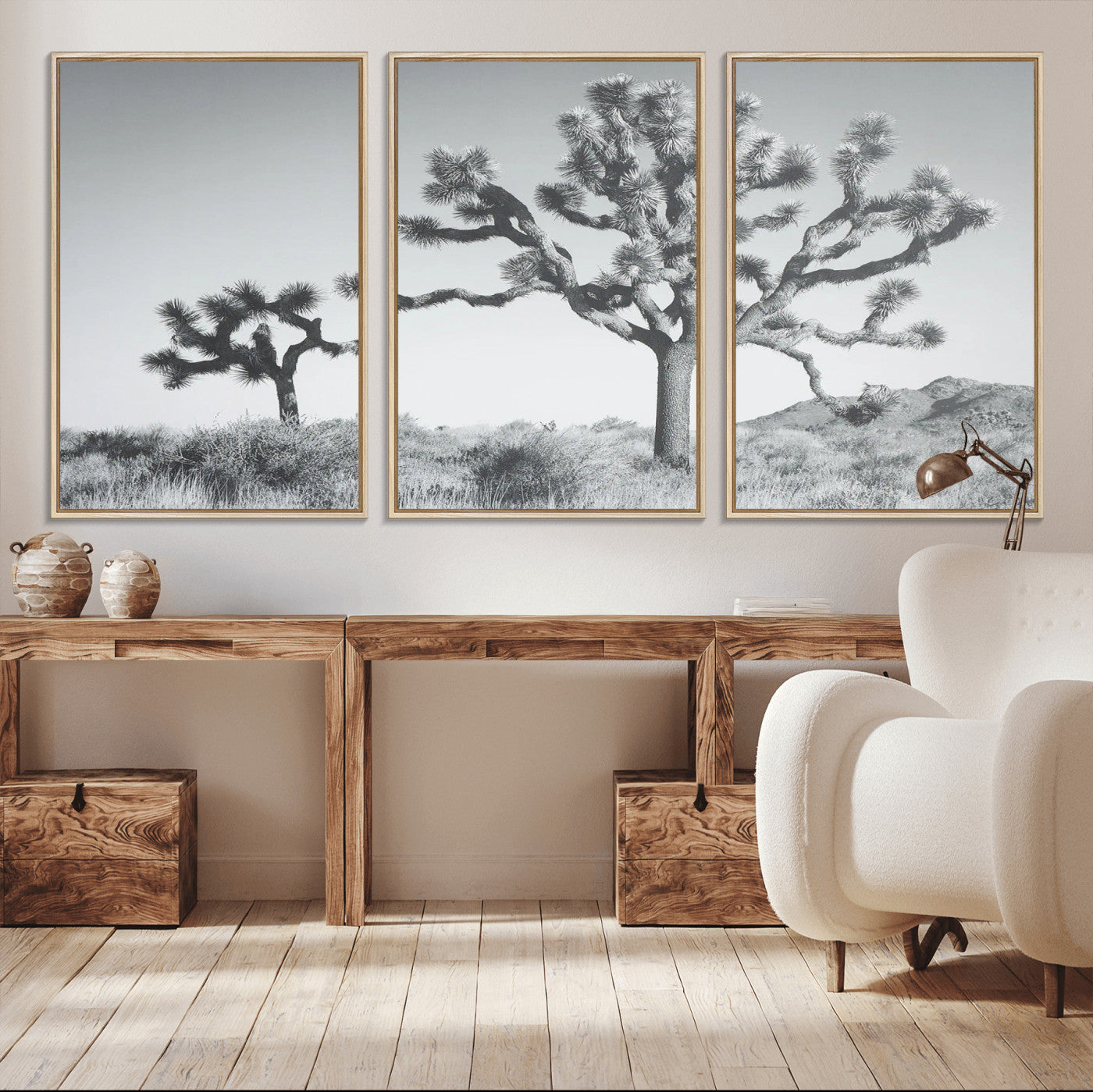 MGV-FC-60X30-3P - Joshua Tree Wall Art Canvas Print, Framed Black White Landscape Art Picture Print, Desert Tree Decor Perfect Southwestern Decor Artwork