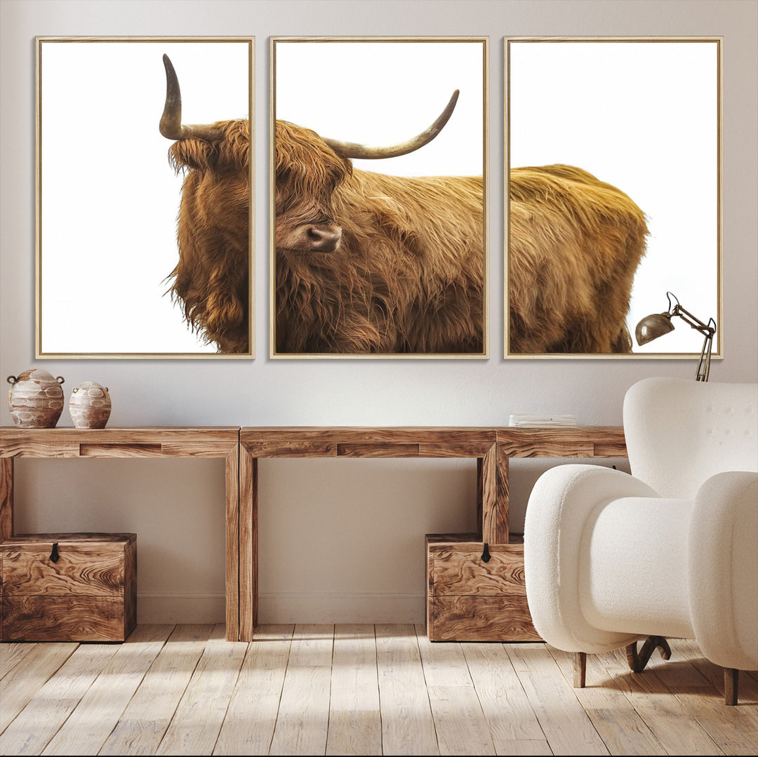 Highland Cow Wall Art Canvas Print, Scottish Bull Print, Framed Rustic Farmhouse Art Print, Large Country Animal Printing Perfect for Farmhouse Decor