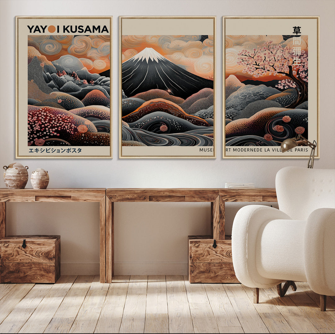 Modern Japanese Wall Art Print Yayoi Kusama Canvas Wall Art Abstract Mount Fuji Canvas Print Japanese Landscape Art Printing