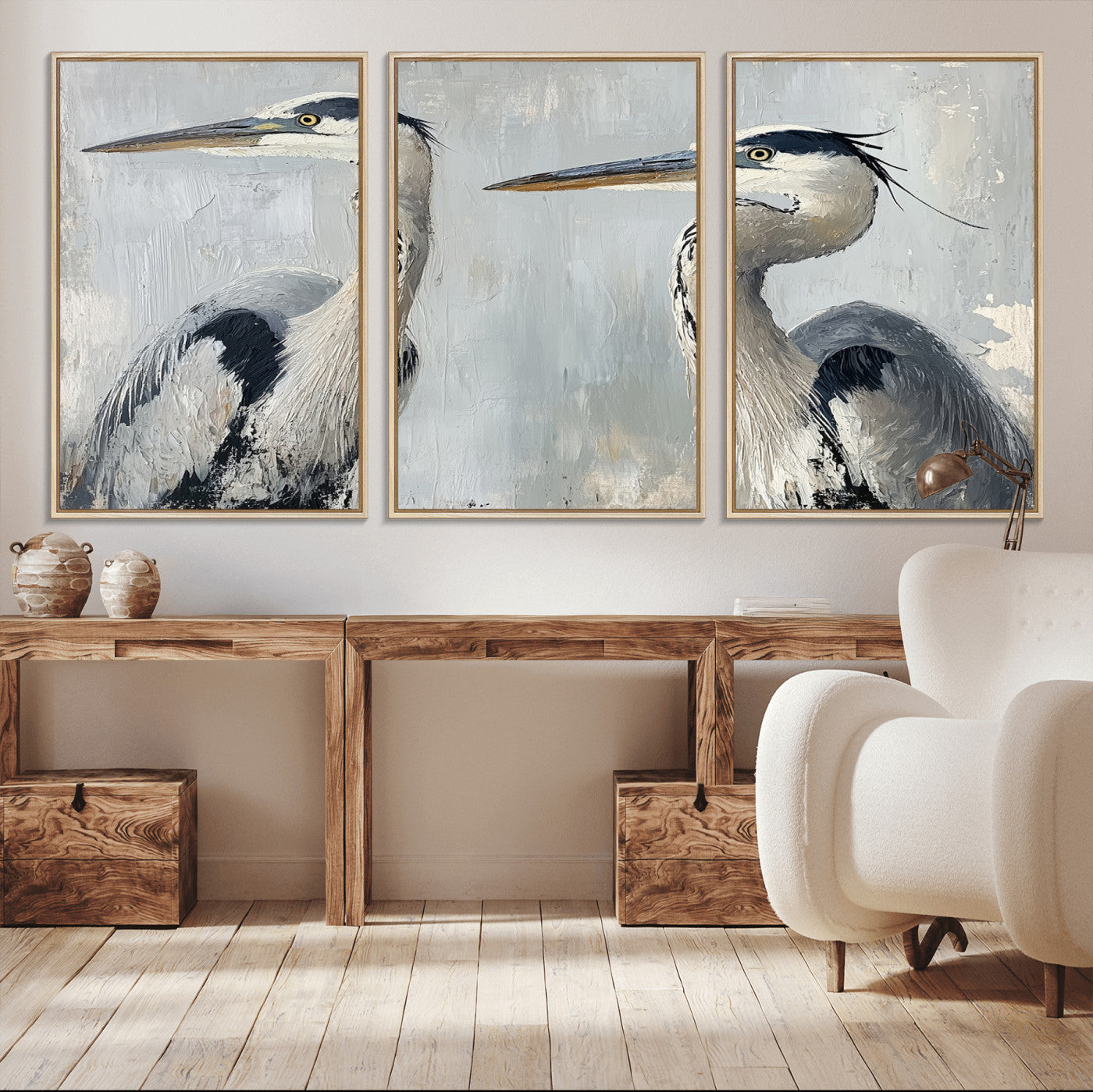 MGV-FC-60X30-3P - Bird Canvas Decor Wall Art Canvas Print, Framed Coastal Bird Pair Art Picture Print, Minimalist Wildlife Wall Perfect Coastal Minimalist Decor Artwork