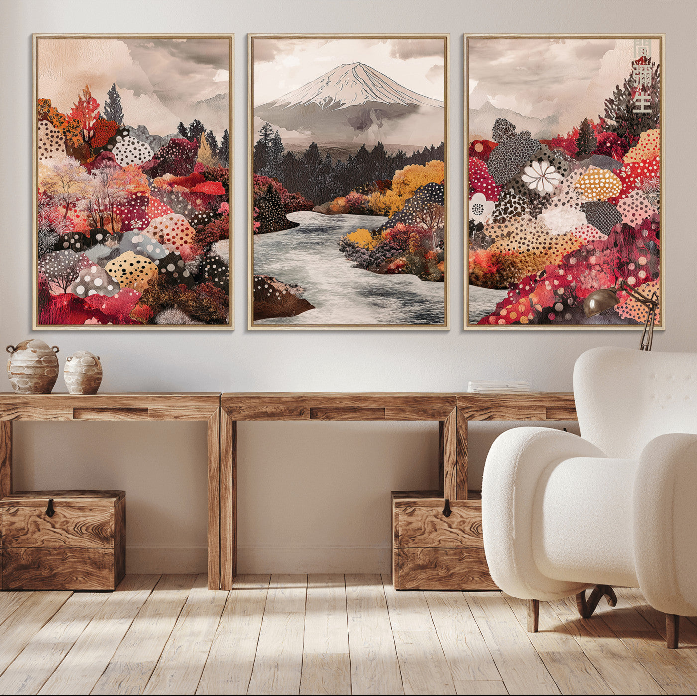 MGV-FC-60X30-3P - Mountain Wall Art Wall Art Canvas Print, Framed Autumn Forest Art Picture Print, Cottagecore Landscape Perfect Cottagecore Boho Decor Artwork