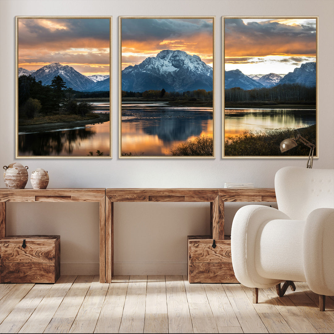 Mountain Sunset Wall Art Canvas Print, Framed Alpine Wilderness Art Picture Print, Golden Hour Perfect Wilderness Decor Artwork