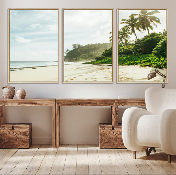 Relaxing Beach Wall Art Canvas Print, Framed Ocean View Art Picture Print, Coastal Serenity Perfect Tropical Coastal Decor Artwork