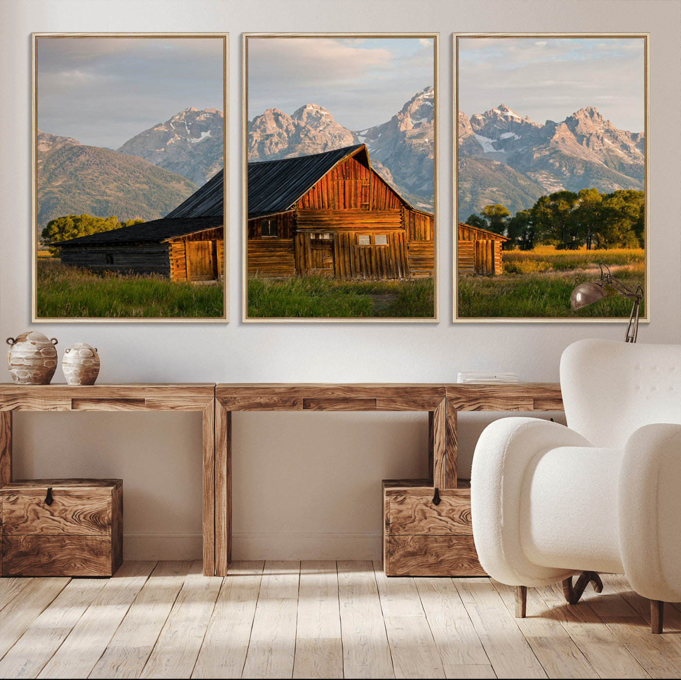 31771014-MGV-CV-36X24-Rustic Barn Wall Art Canvas Print – Framed Western Landscape Farmhouse Style Rustic Nature Scene Artwork for Home Office