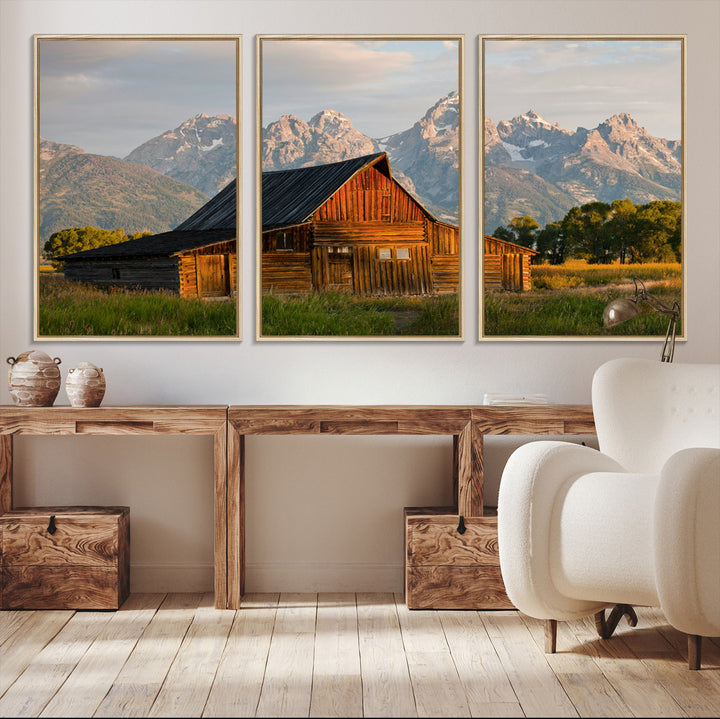 Rustic Barn Wall Art Canvas Print, Framed Western Landscape Art Picture Print, Farmhouse Style Perfect Rustic Farmhouse Decor Artwork