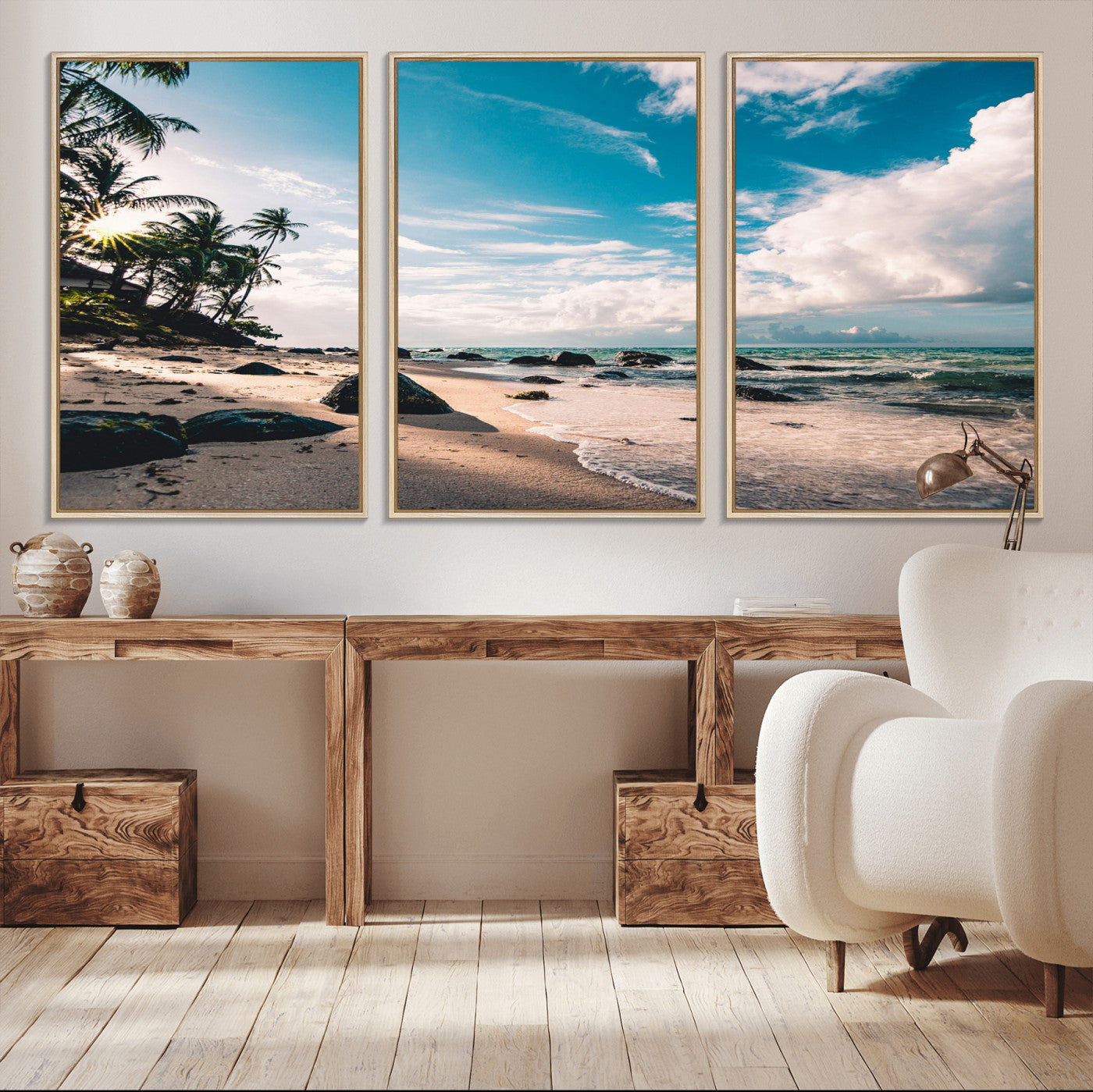 95301406-MGV-CV-36X24-Tropical Beach Wall Art Canvas Print – Framed Ocean Waves Relaxing Seascape Coastal Nature Scene Artwork for Home Office