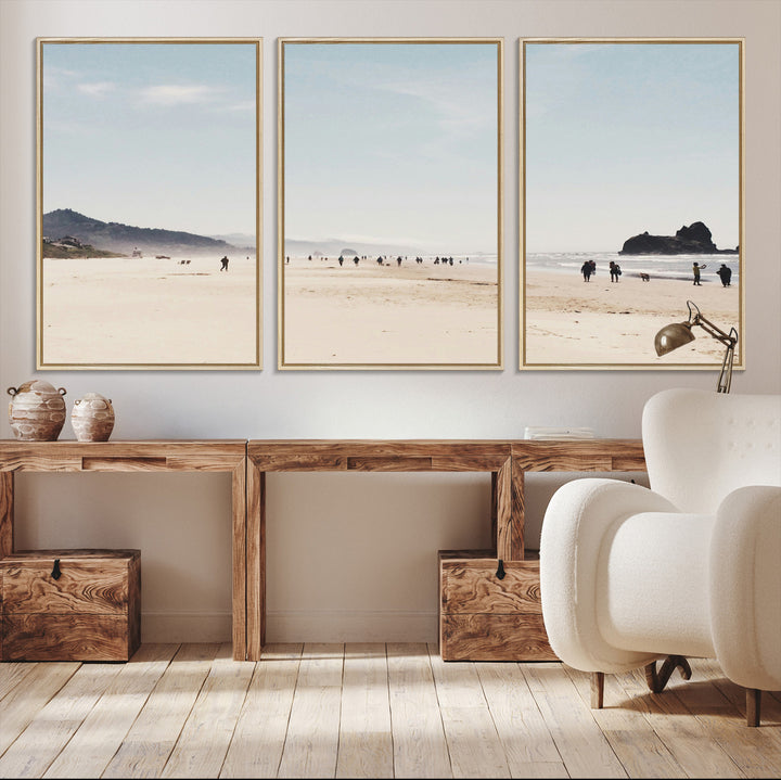Minimalist Beach Wall Art Canvas Print, Framed Coastal Serenity Art Picture Print, Soft Sand Perfect Coastal Decor Artwork