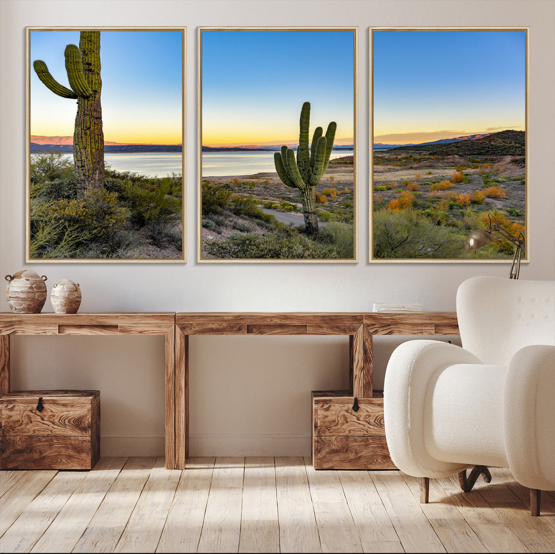 Saguaro Cactus Wall Art Canvas Print, Framed Desert Sunset Art Picture Print, Southwestern Perfect Southwestern Decor Artwork