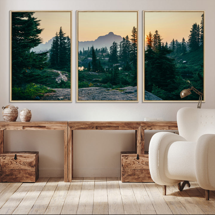 Mountain Wall Art Canvas Print, Framed Forest Serenity Art Picture Print, Mountain Perfect Rustic Decor Artwork