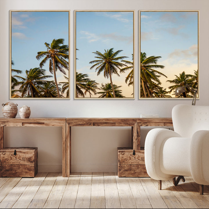 Palms Wall Art Canvas Print, Framed Tropical Art Picture Print, Coastal Perfect Coastal Decor Artwork