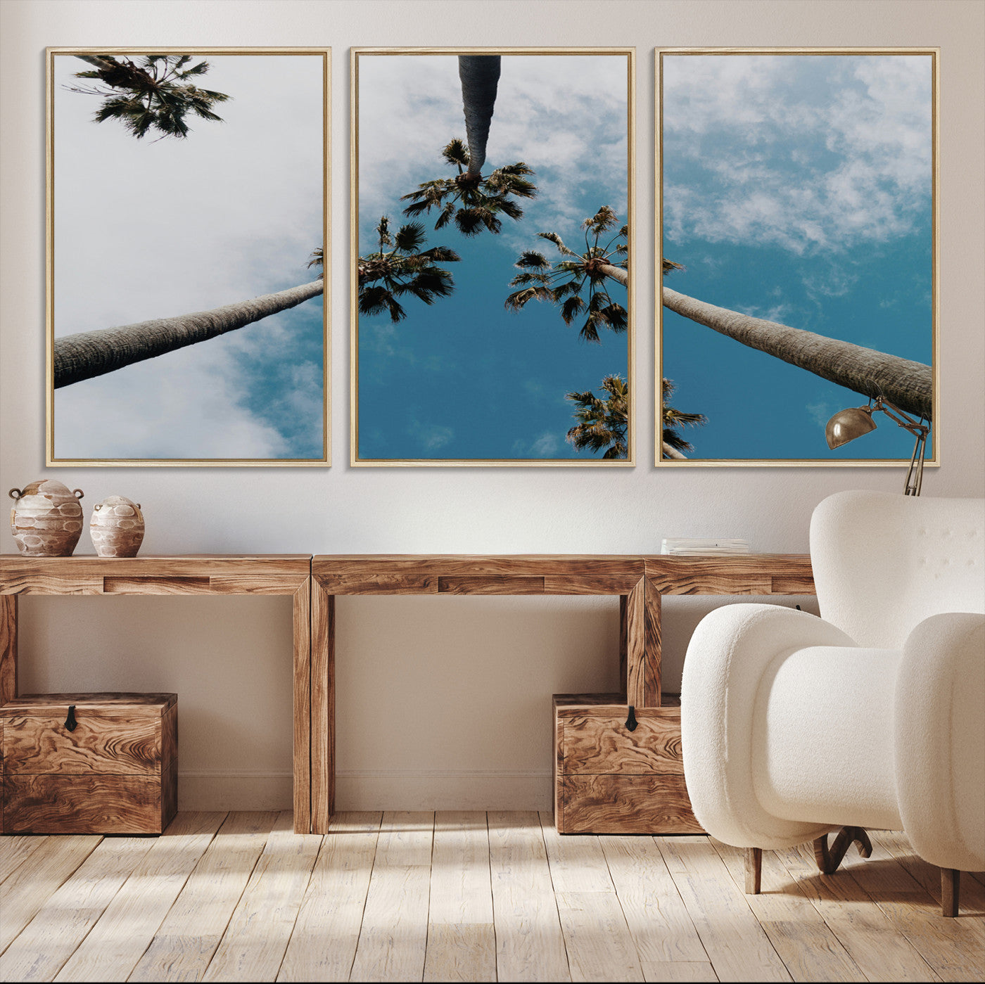 45236398-MGV-CV-36X24-Tropical Palm Trees Wall Art Canvas Print – Framed California Sky Minimalist Nature Scene Artwork for Home Office