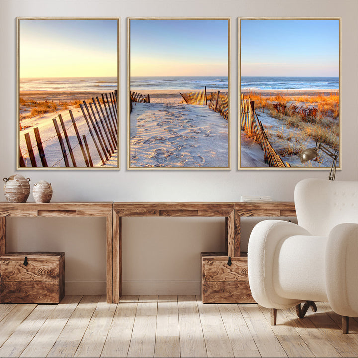 Ocean Sunset Wall Art Wall Art Canvas Print, Framed Nautical Photography Art Picture Print, Summer Beach House Decor Perfect Coastal
