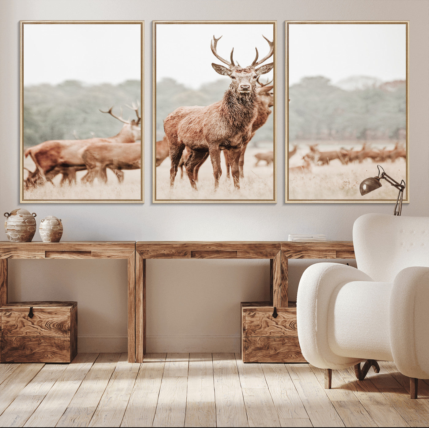 17659786-MGV-CV-36X24-Rustic Nature Wall Art Canvas Print – Stag Woodland Framed Wildlife Art Picture Print Perfect Lodge Decor