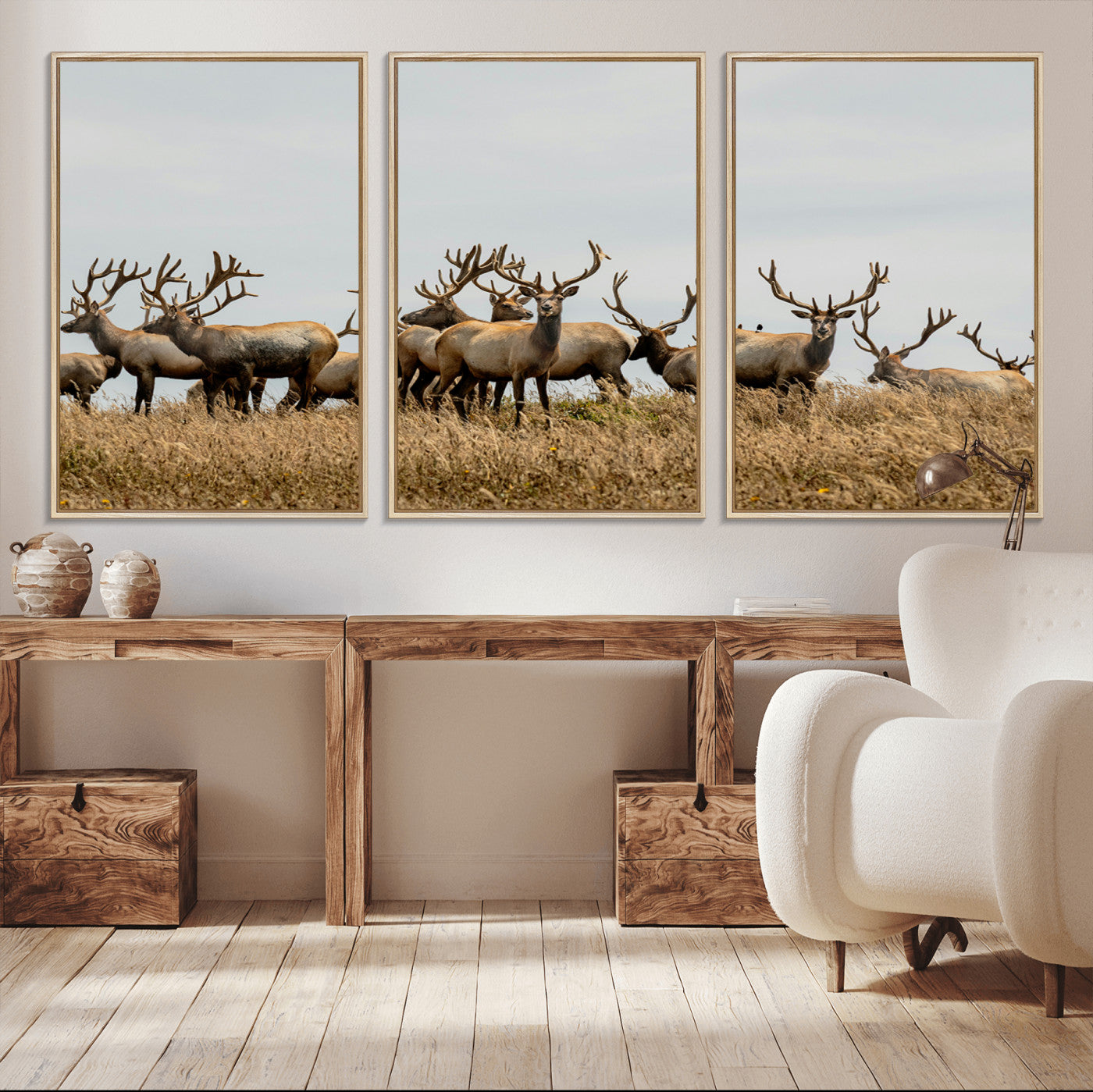 42170220-MGV-CV-36X24-Elk Herd Wall Art Canvas Print – Framed Wildlife Photography Majestic Antlers Nature Scene Artwork for Home Office