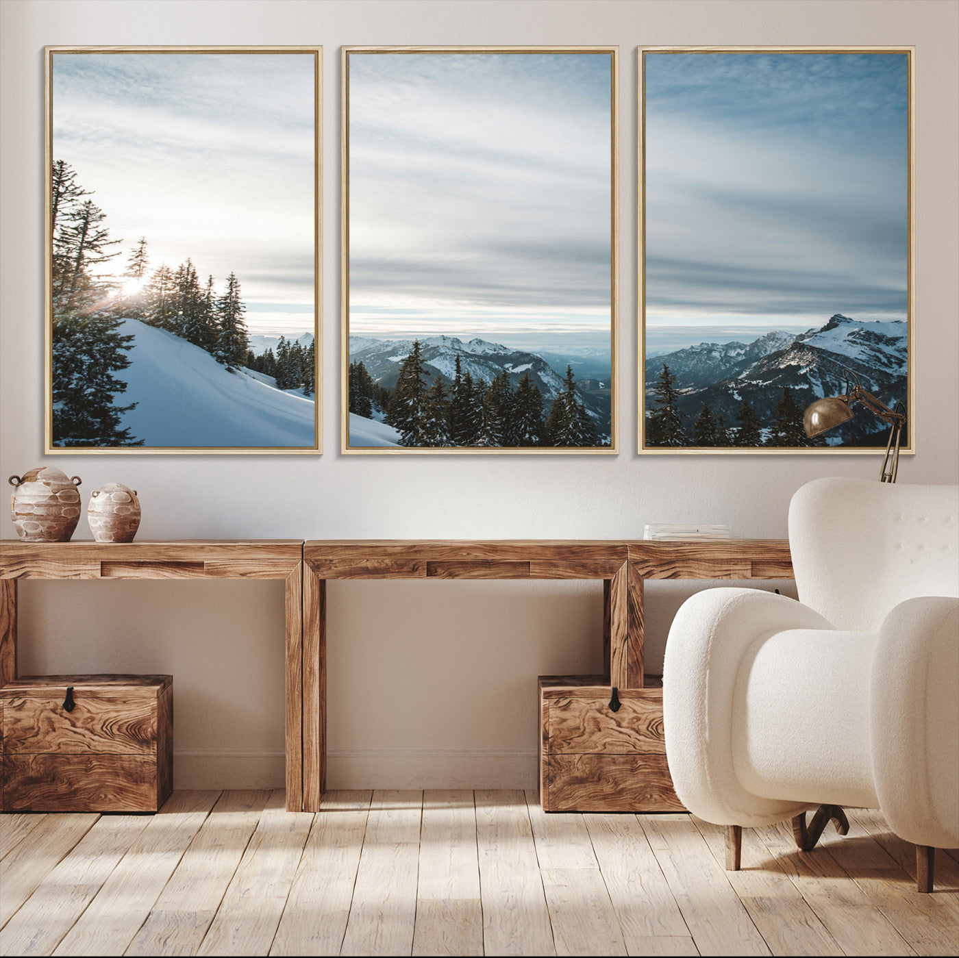 55564749-MGV-CV-36X24-Snowy Mountains Wall Art Canvas Print, Framed Alpine Landscape Art Picture Print, Frosty Peaks Perfect Nordic Minimalist Decor Artwork
