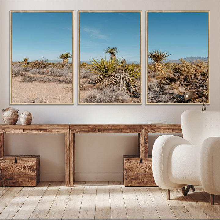 Joshua Tree Wall Art Canvas Print, Desert Landscape Print, Framed Warm Earth Tones Art Print, Large California Southwest Printing