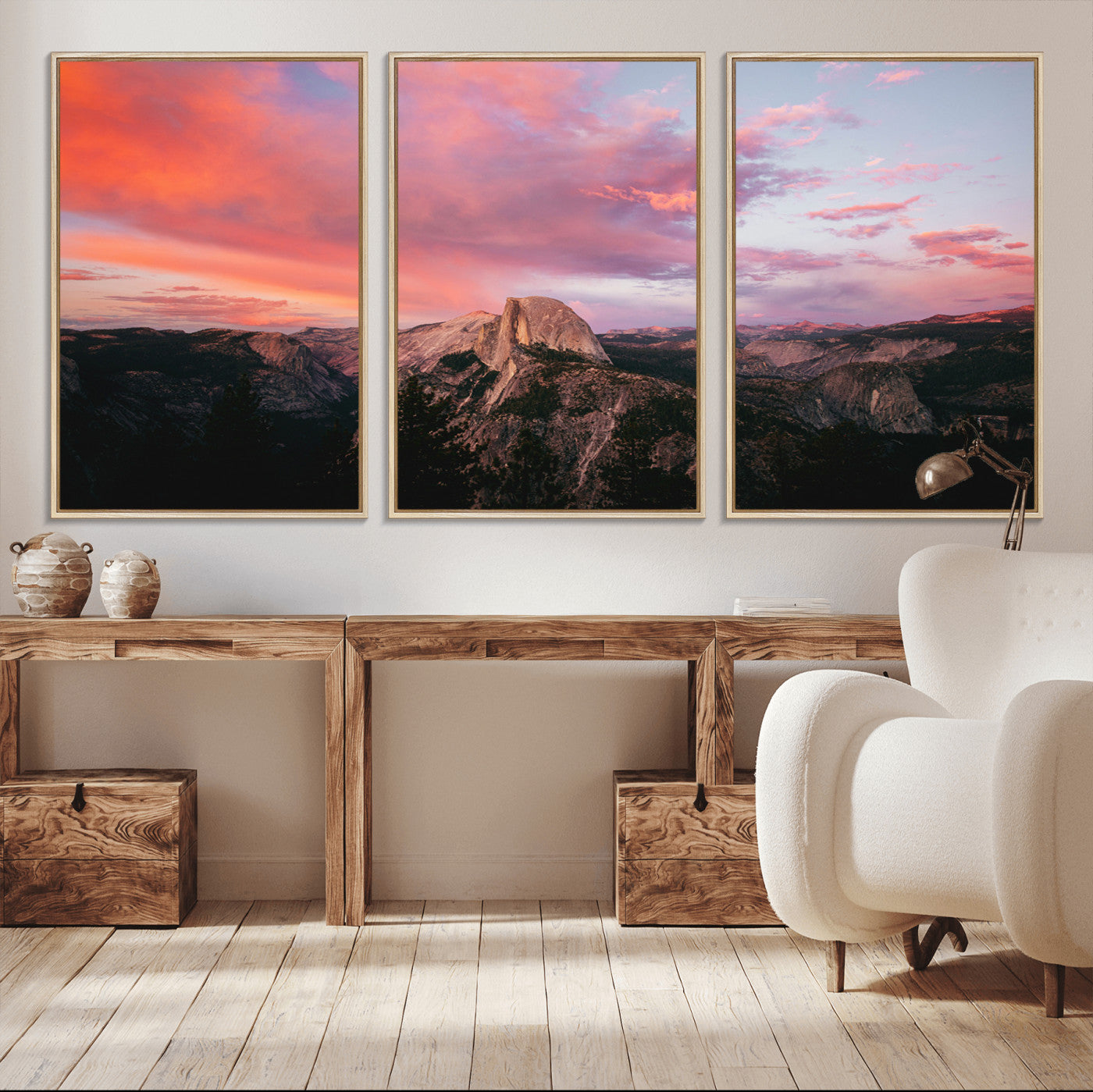 MGV-FC-60X30-3P - Half Dome Wall Art Canvas Print, Framed Yosemite National Park Art Picture Print, Dramatic Sunset Perfect Adventurous Wilderness Decor Artwork