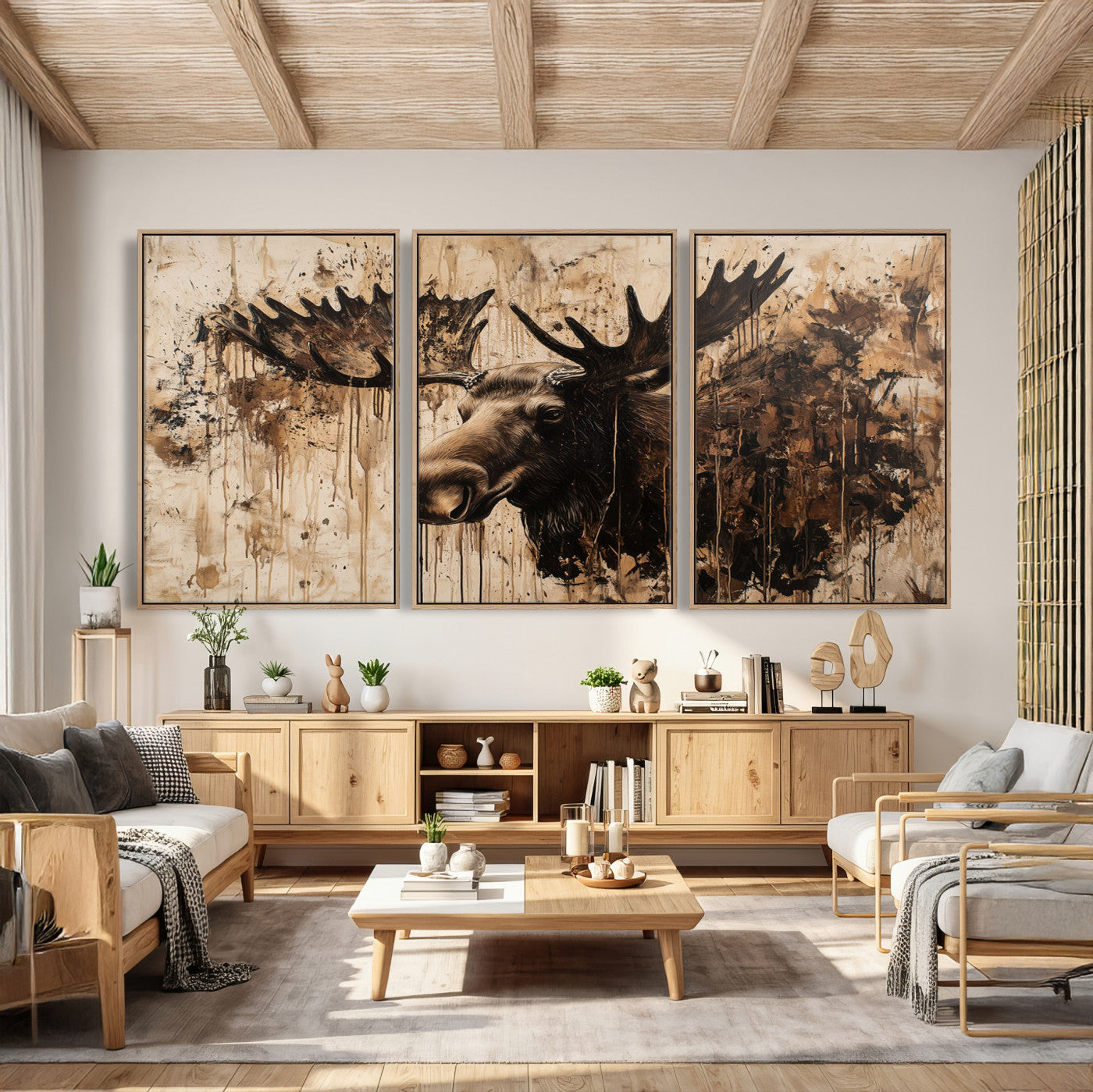 83505059-MGV-CV-36X24 - Moose Canvas Wall Art — Rustic Wildlife Painting Print | Cabin Lodge Decor | Large Animal Wall Art | Moose Gift for Him | Man Cave Art
