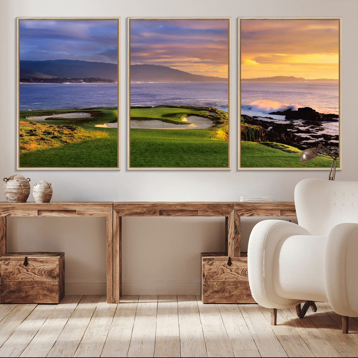 MGV-FC-60X30-3P - Pebble Beach Golf Links Wall Art Canvas Print – Iconic Coastal Golf Course Artwork, Perfect for