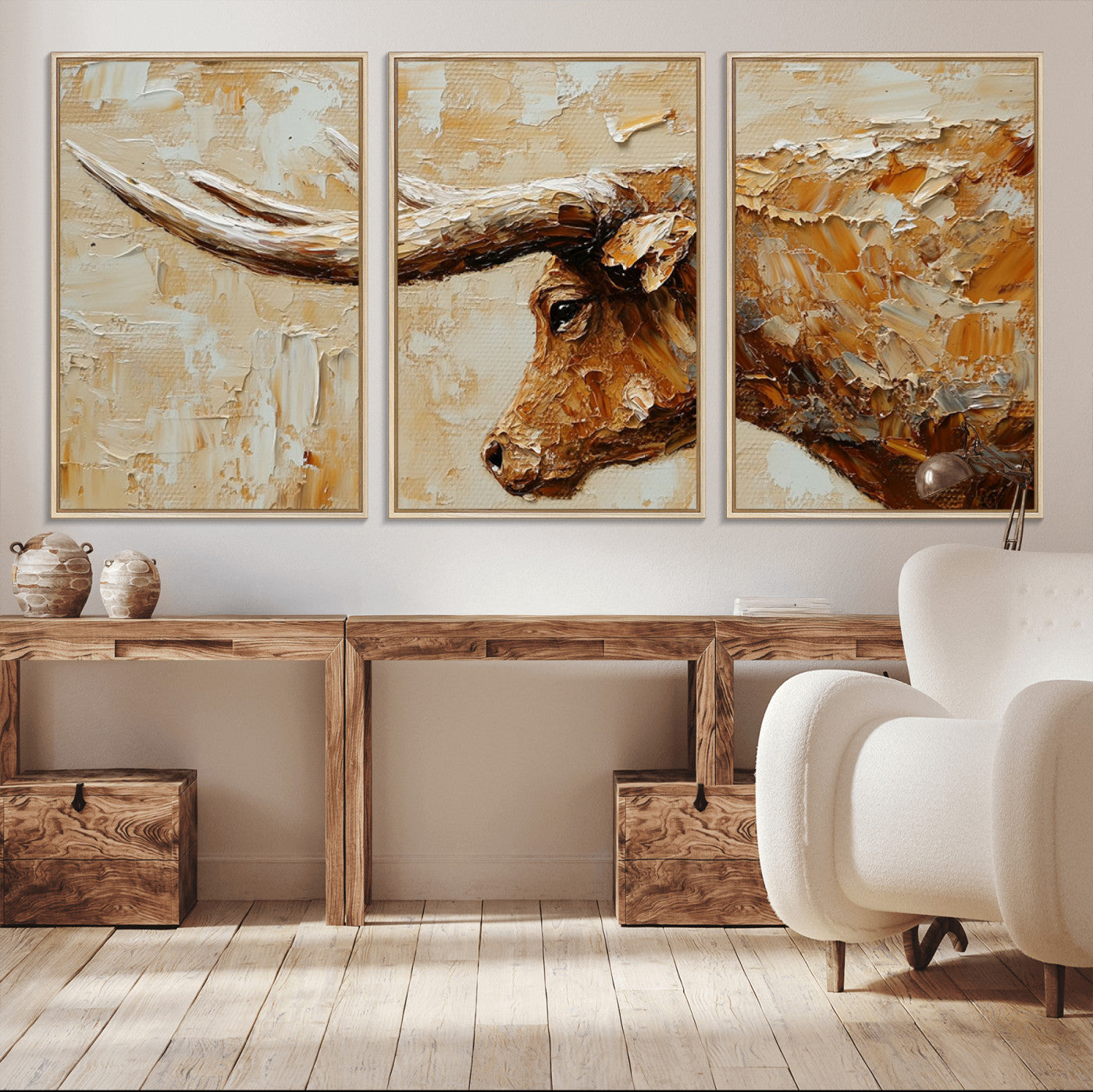 69611428-MGV-CV-36X24-Rustic Longhorn Bull Wall Art Canvas Print – Vintage Western Cattle Texas Steer Scene Artwork for home, office
