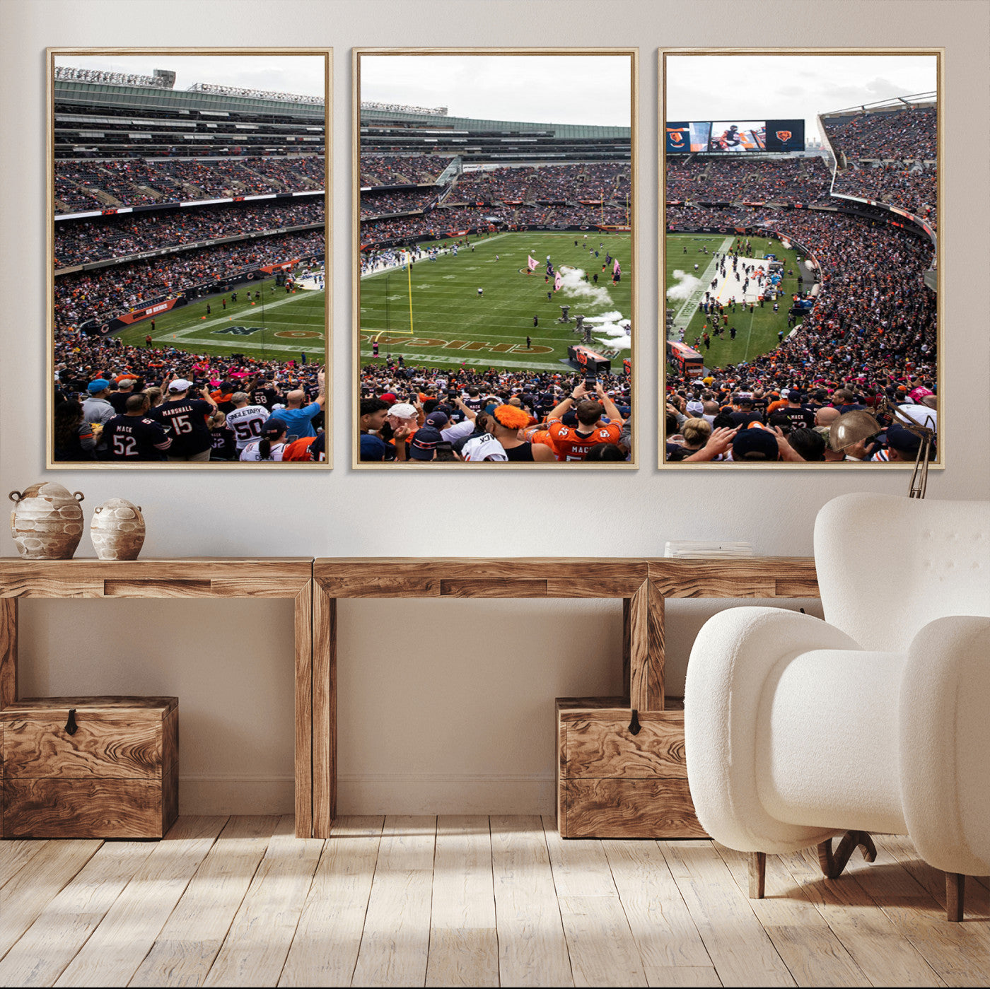 MGV-FC-60X30-3P - Chicago Bears Soldiers Field Wall Art Canvas Print – Framed Football Stadium Artwork for Sports