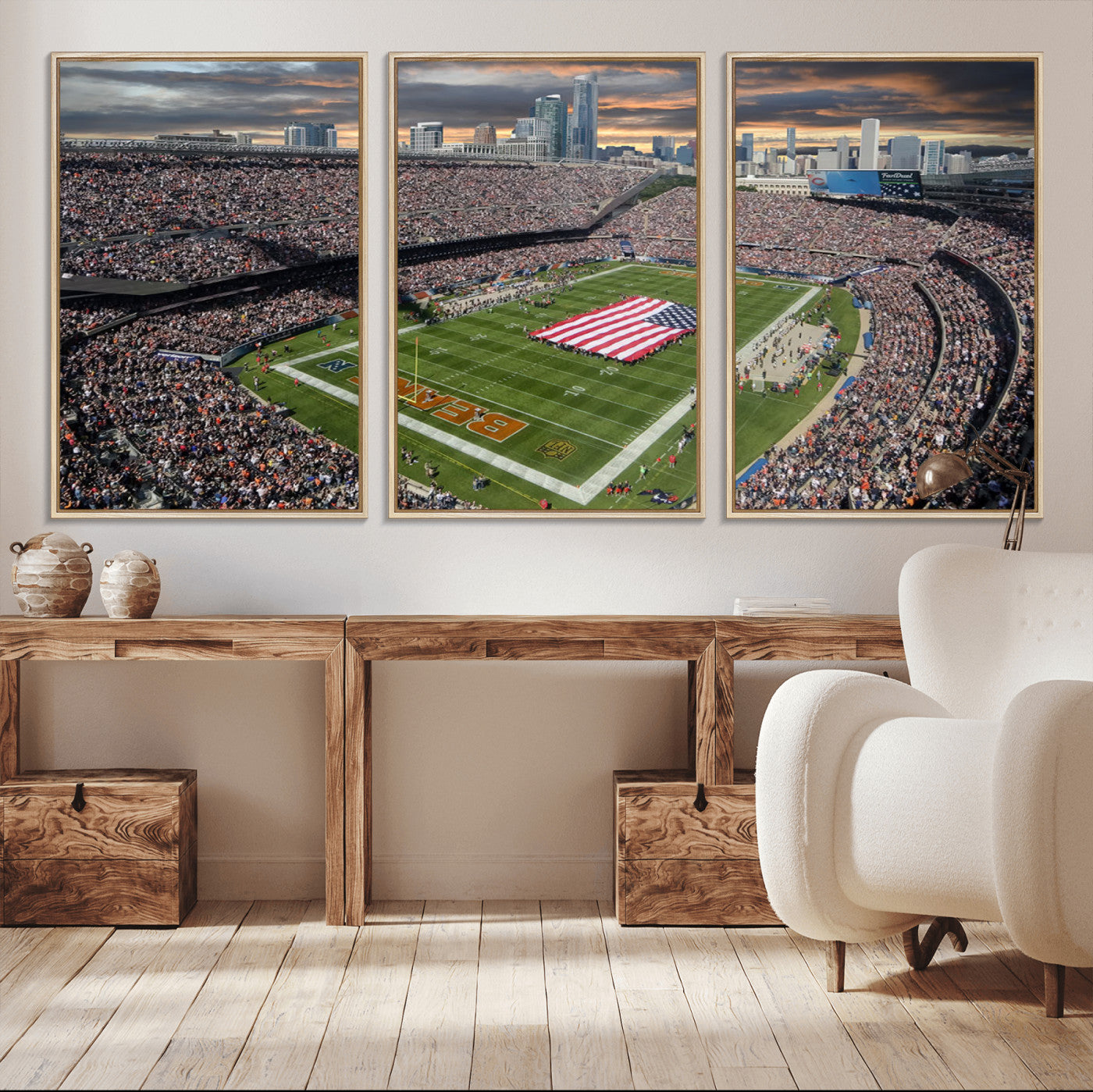 98106777-MGV-CV-36X24-Chicago Bears Soldiers Field Wall Art Canvas Print – Framed Football Stadium Artwork for Home, Office, Living Room