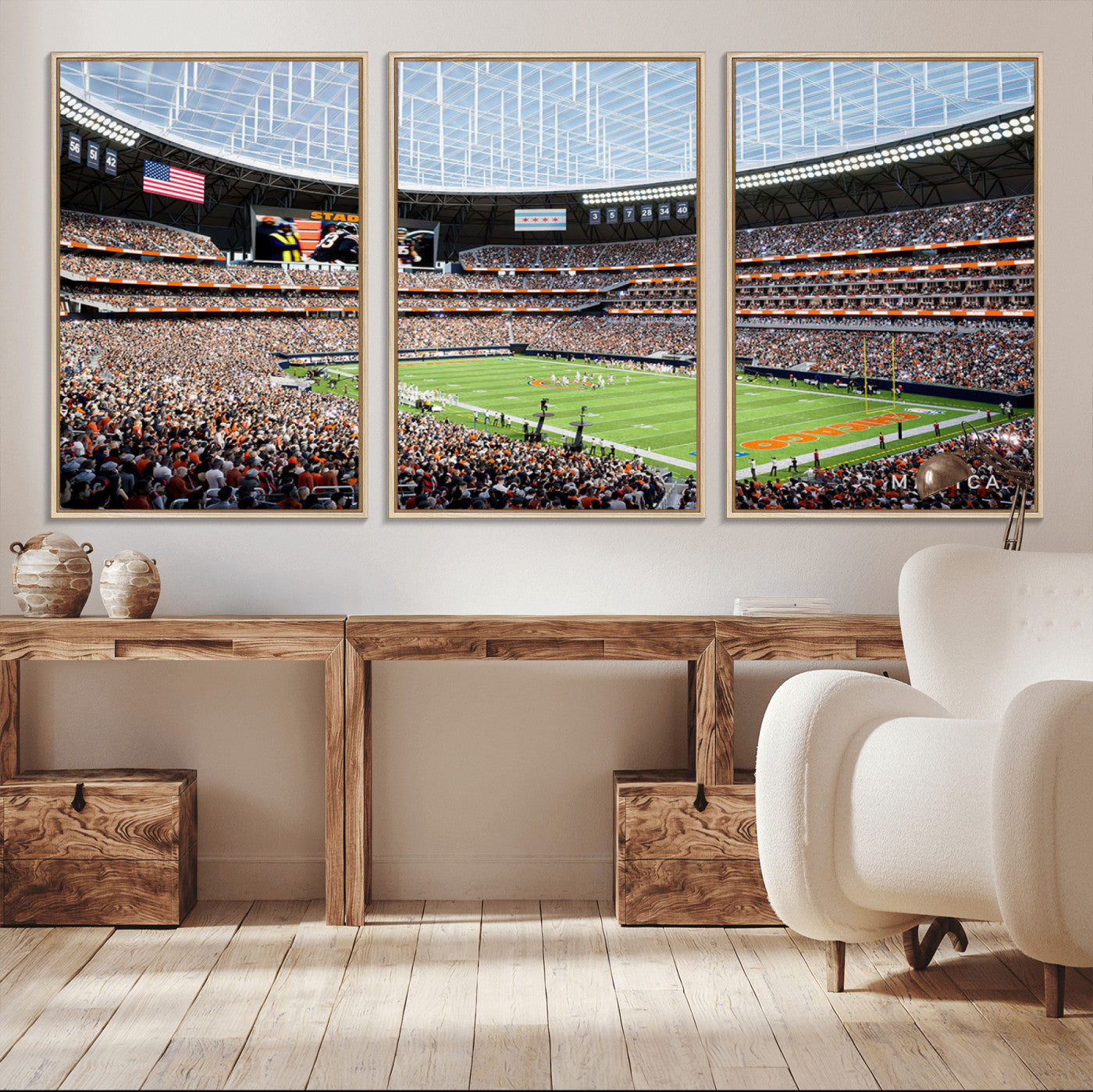 32530647-MGV-FC-60X30-3P_Natural-Chicago Bears Soldiers Field Wall Art Canvas Print – Framed Football Stadium Artwork for Home, Office, Living Room