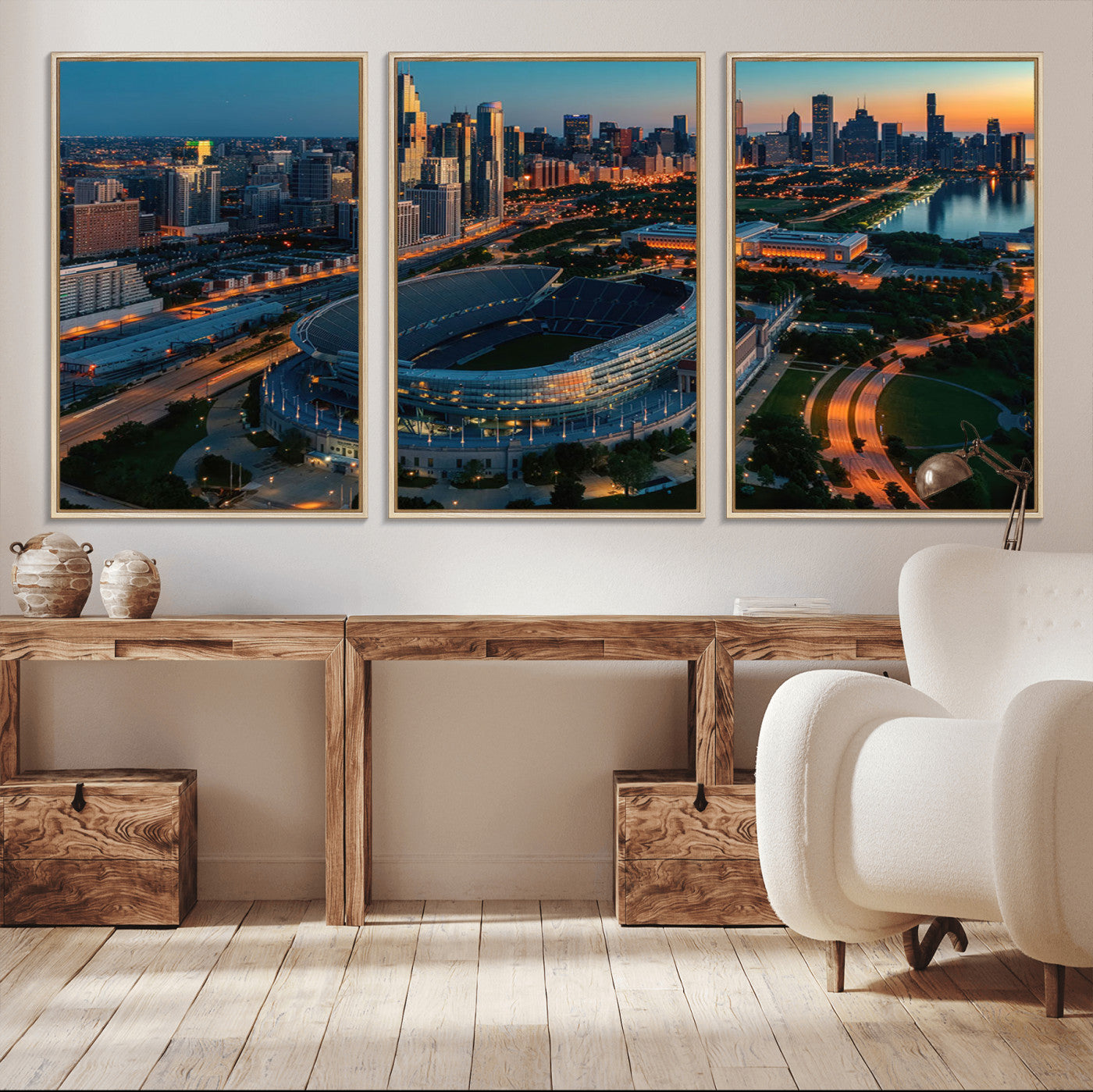 MGV-FC-60X30-3P - Chicago Bears Soldiers Field Wall Art Canvas Print – Framed Football Stadium Artwork for Sports