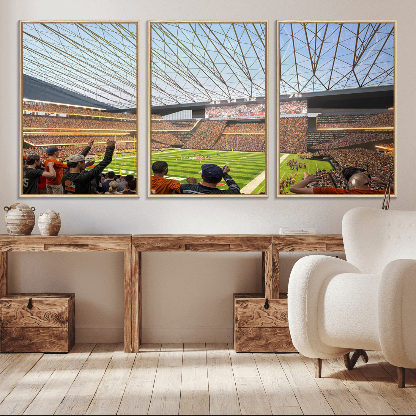 81960112-MGV-CV-36X24-Cleveland Browns Stadium Wall Art Canvas Print – Framed NFL Football Arena Artwork for Home, Office, Living Room