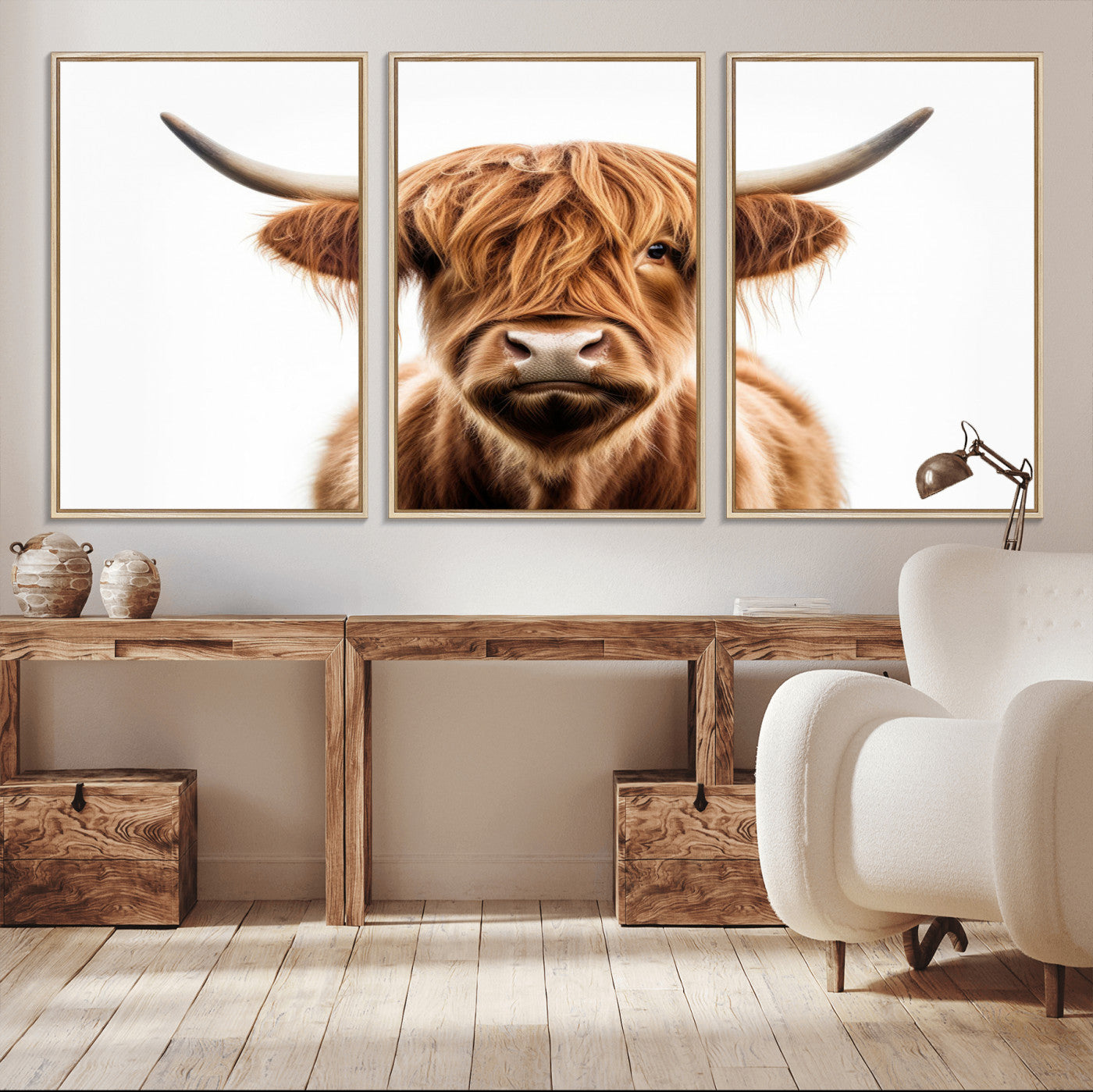 -Scottish Highland Cow Canvas Print, Framed Highland Cow Canvas Home Decor